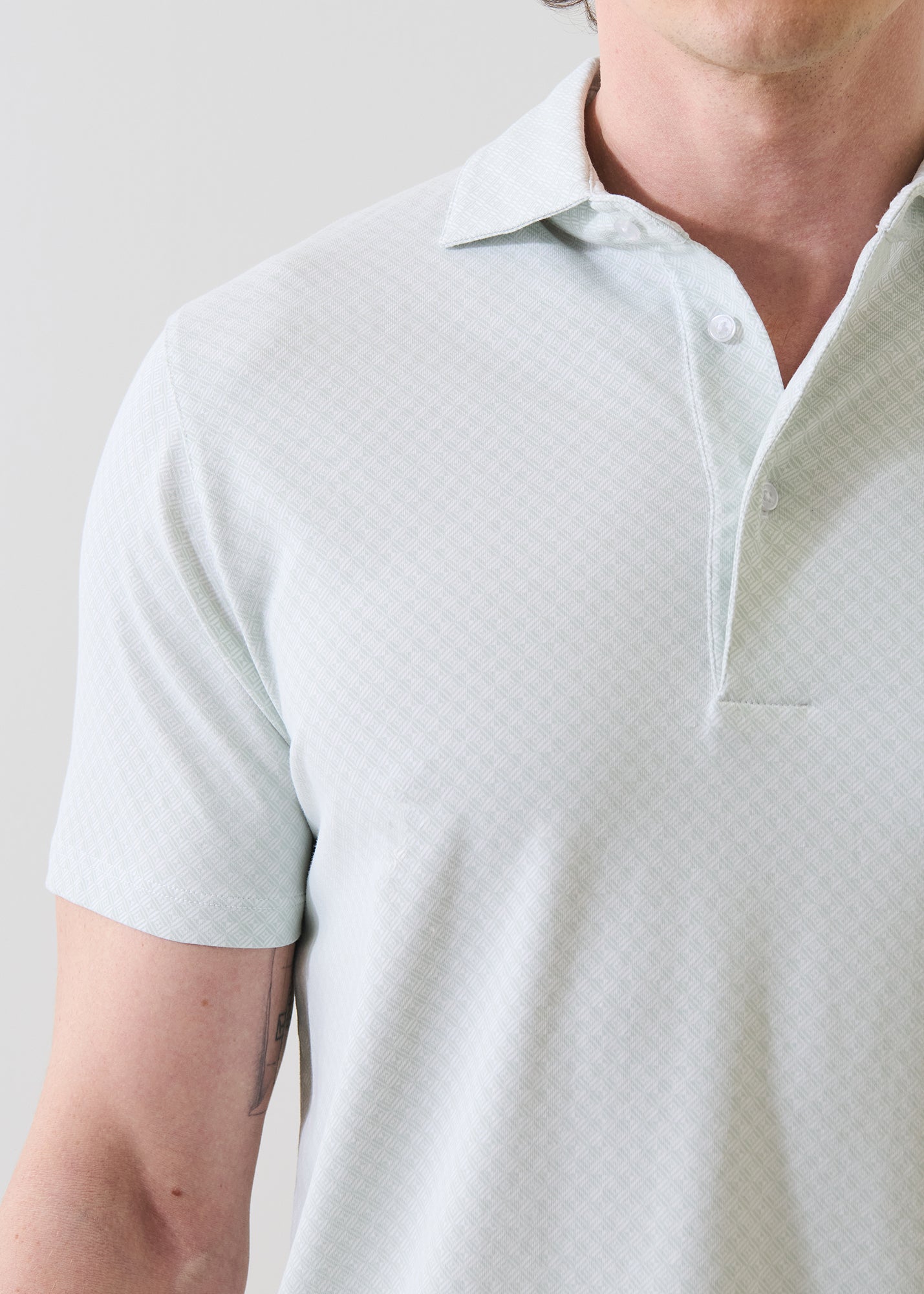 Pima Cotton Stretch Micro Geometric Print Polo - PATRICK ASSARAF