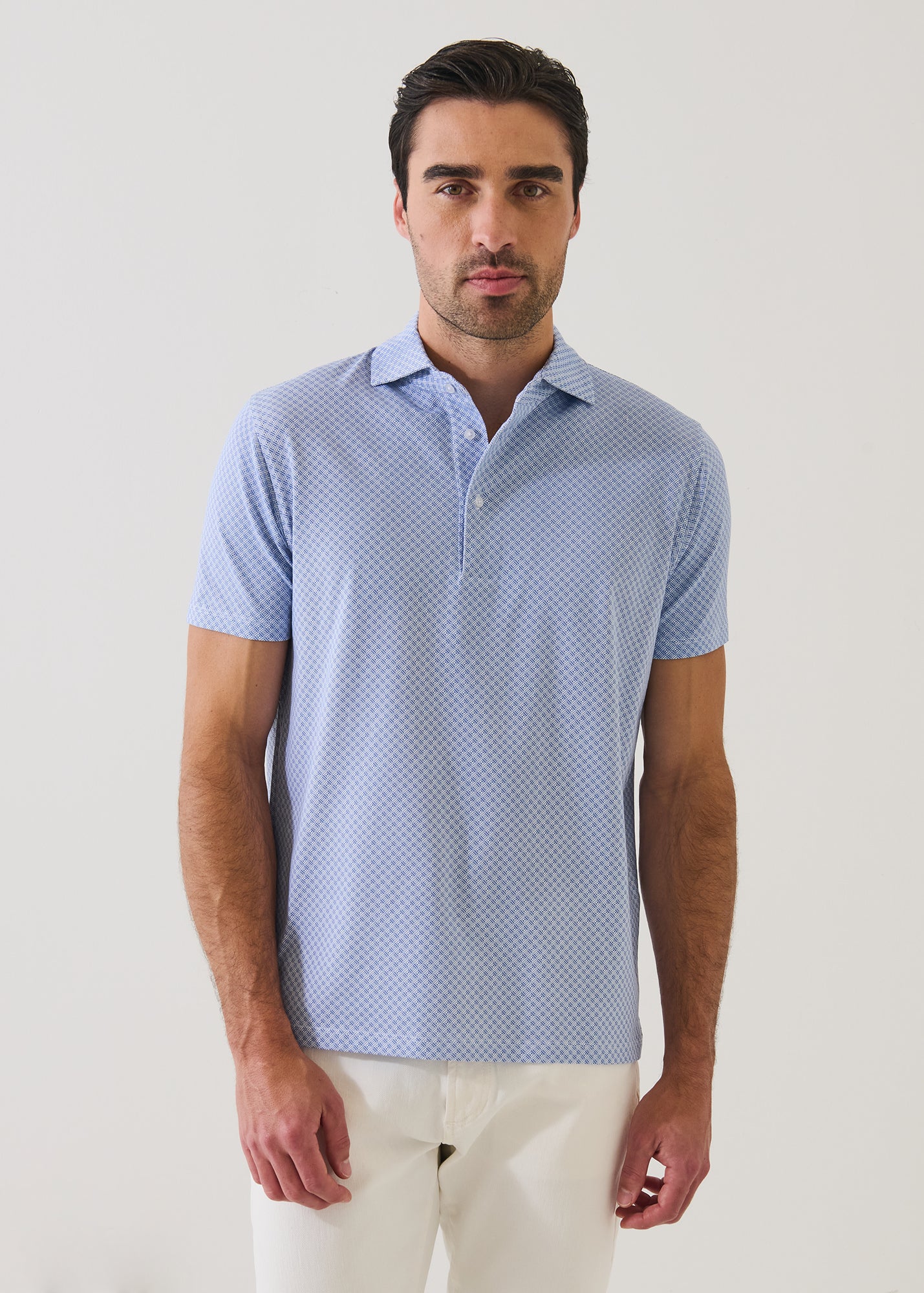 Pima Cotton Stretch Micro Geometric Print Polo - PATRICK ASSARAF