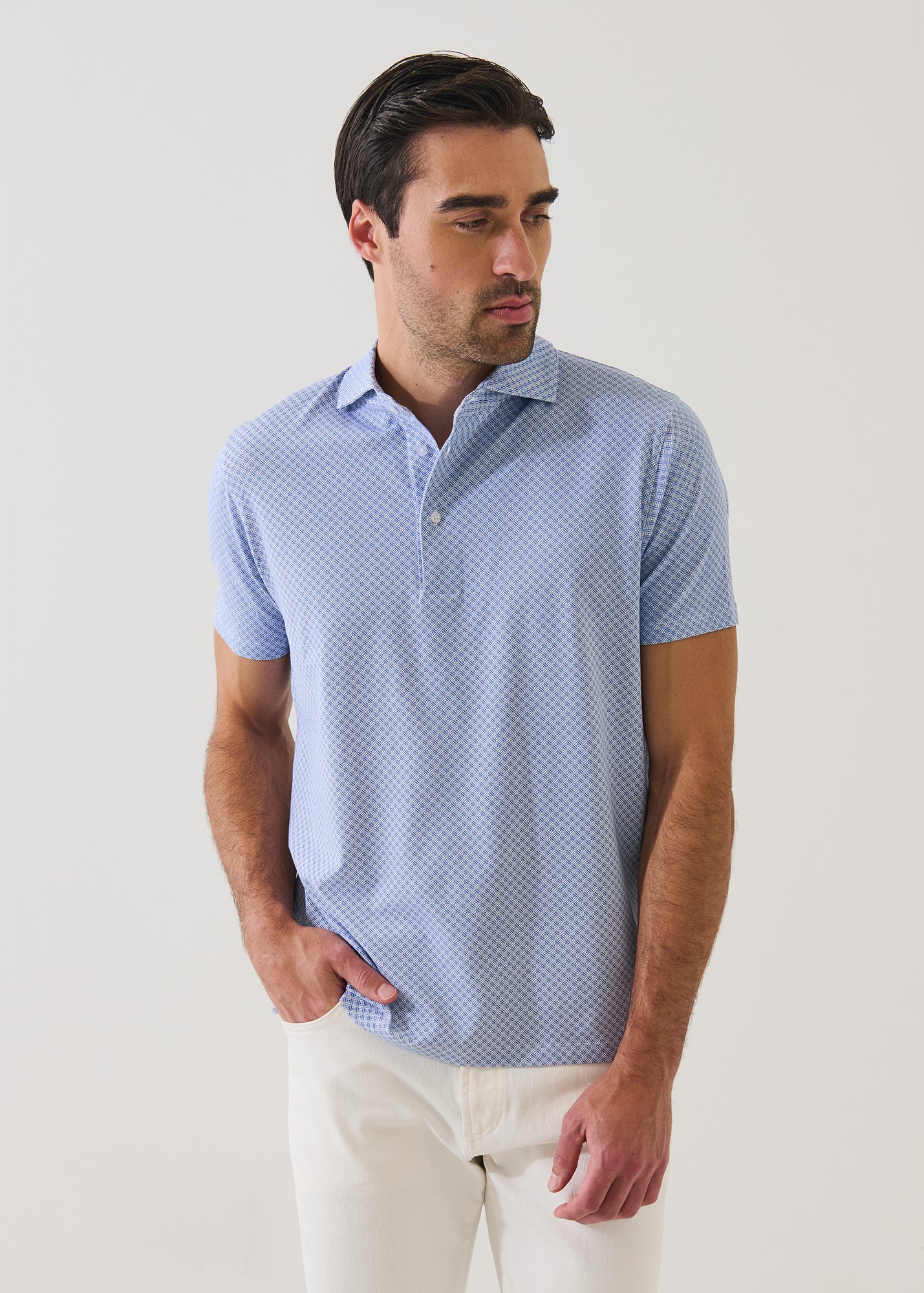 Pima Cotton Stretch Micro Geometric Print Polo - PATRICK ASSARAF