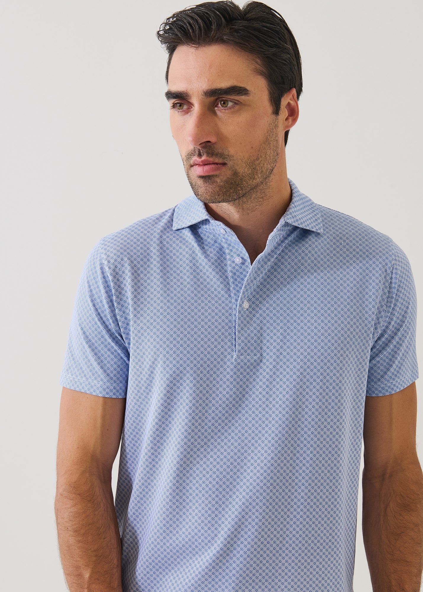 Pima Cotton Stretch Micro Geometric Print Polo - PATRICK ASSARAF