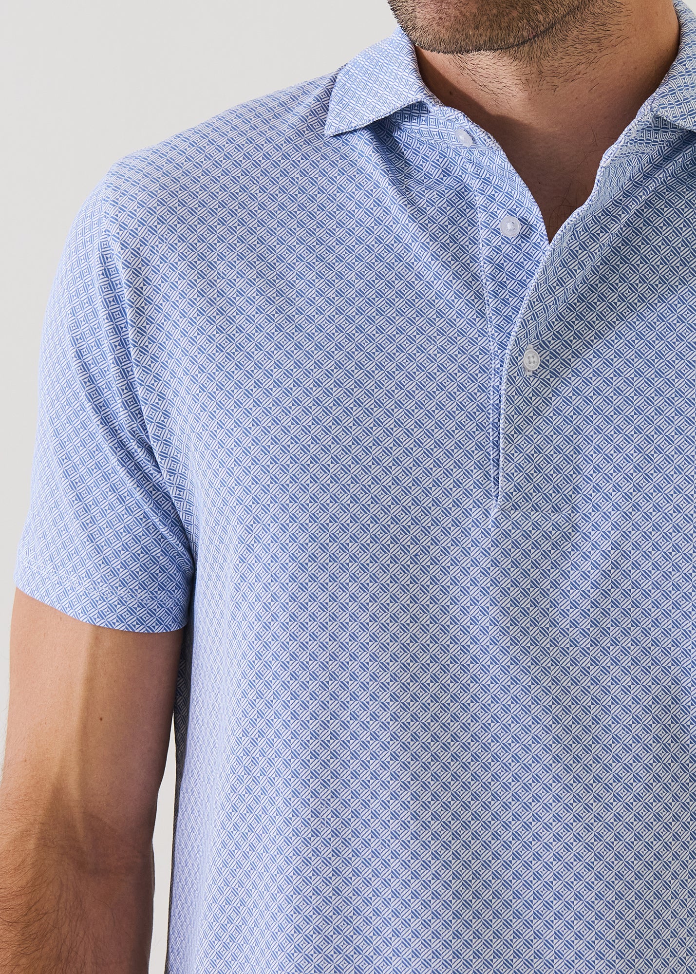 Pima Cotton Stretch Micro Geometric Print Polo - PATRICK ASSARAF