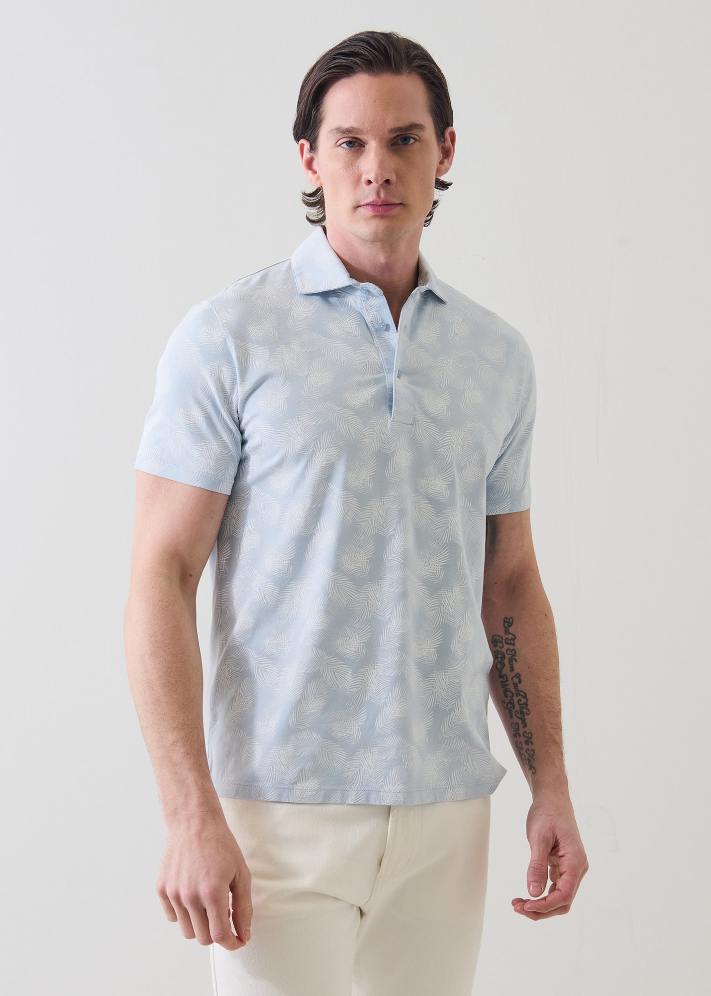 Pima Cotton Stretch Tropical Leaf Print Polo - PATRICK ASSARAF