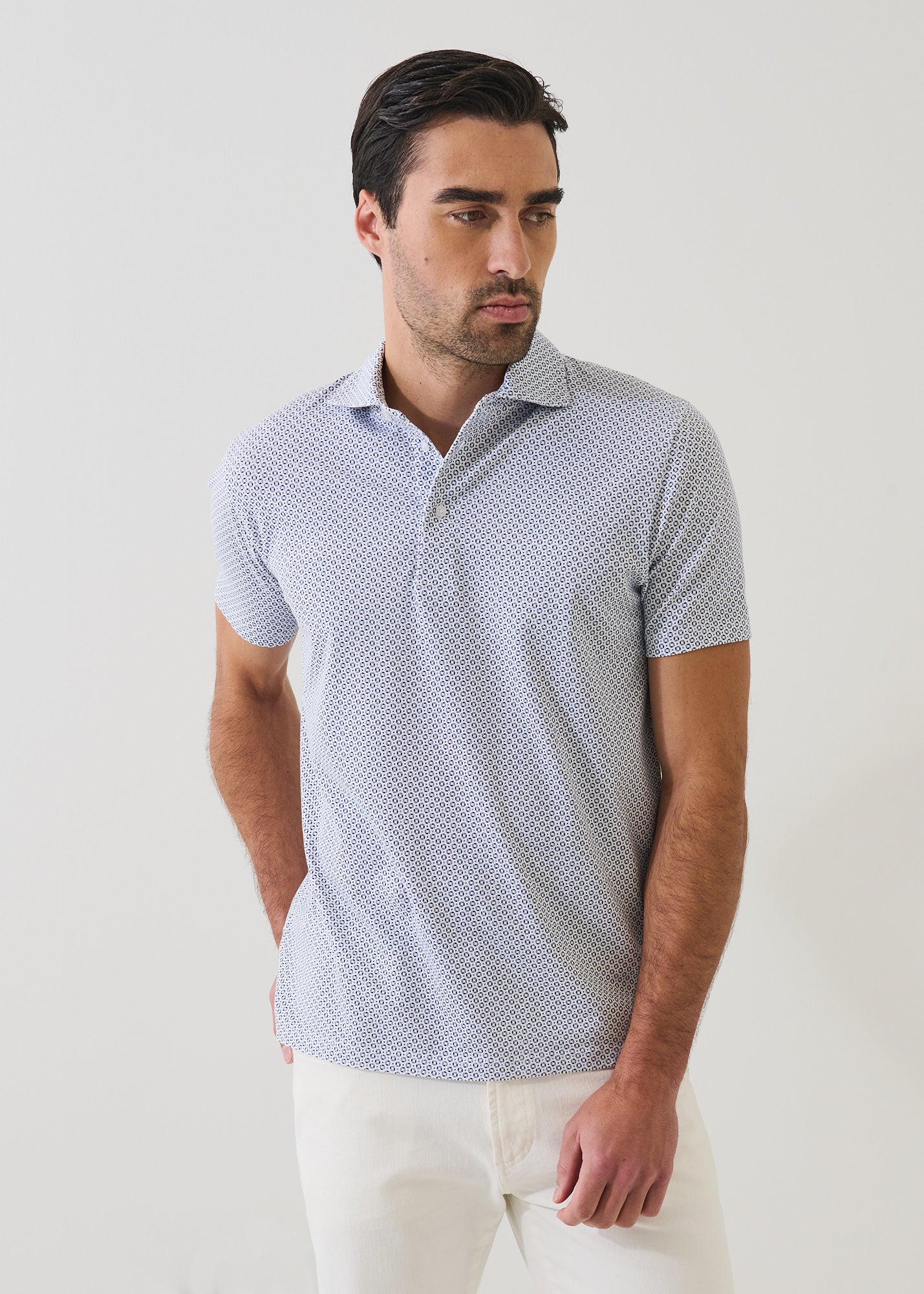 Pima Cotton Stretch Micro Geometric Print Polo