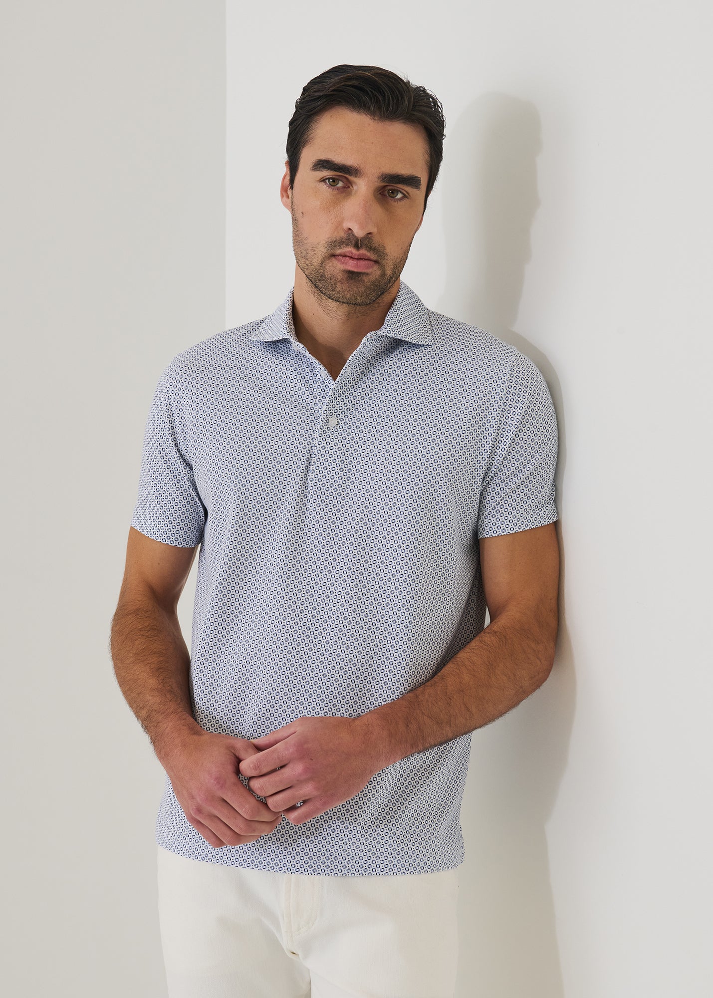 Pima Cotton Stretch Micro Geometric Print Polo