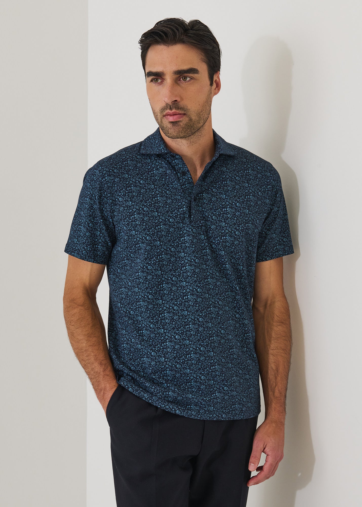 Pima Cotton Stretch Micro Floral Print Polo