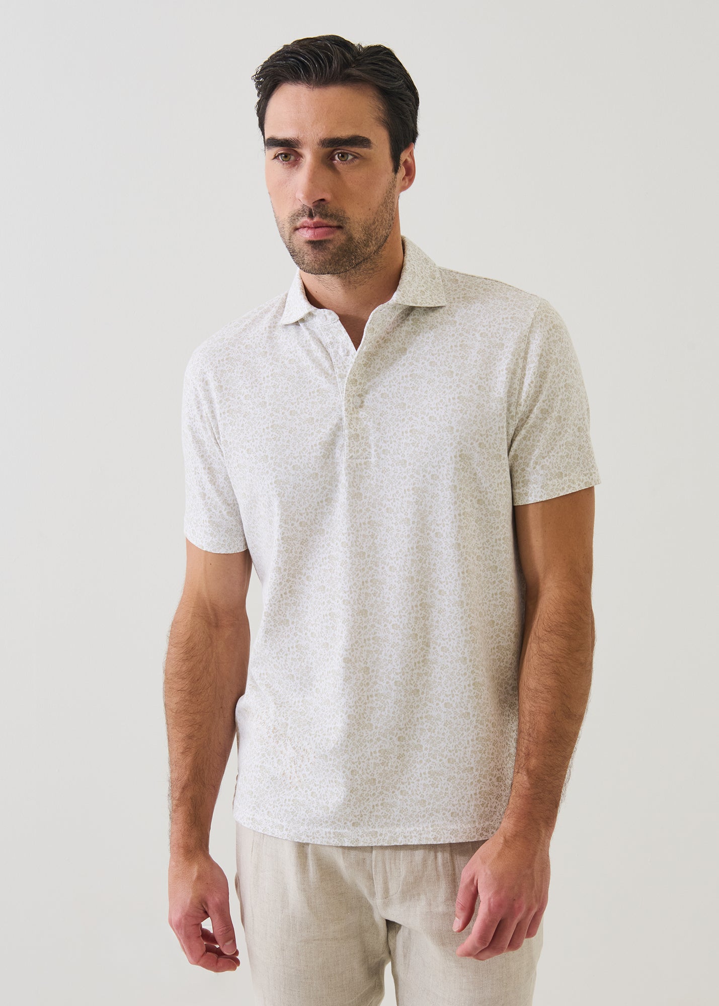 Pima Cotton Stretch Micro Floral Print Polo - PATRICK ASSARAF