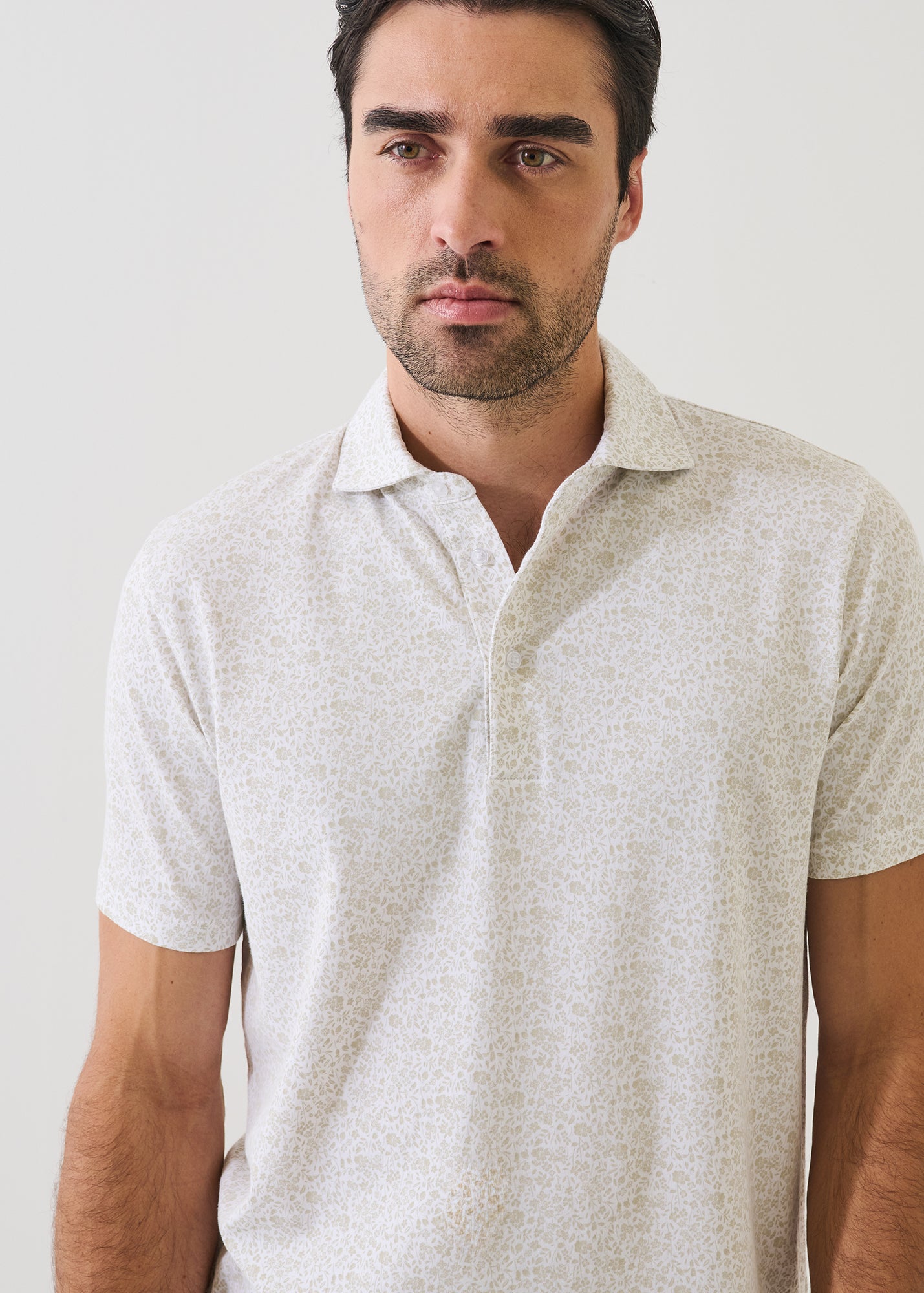 Pima Cotton Stretch Micro Floral Print Polo - PATRICK ASSARAF