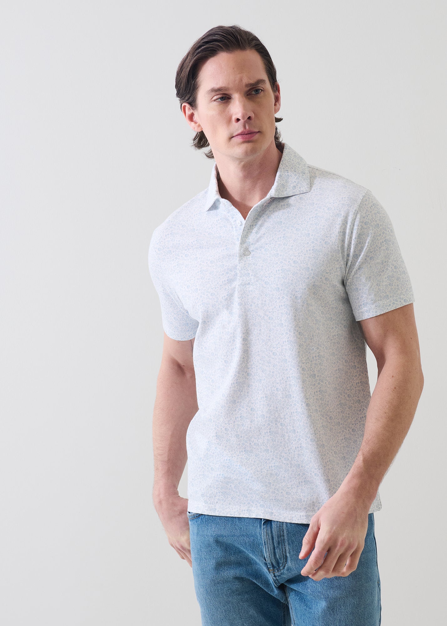 Pima Cotton Stretch Micro Floral Print Polo - PATRICK ASSARAF