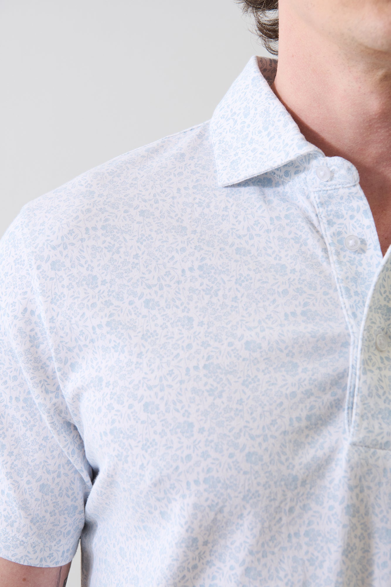 Pima Cotton Stretch Micro Floral Print Polo - PATRICK ASSARAF