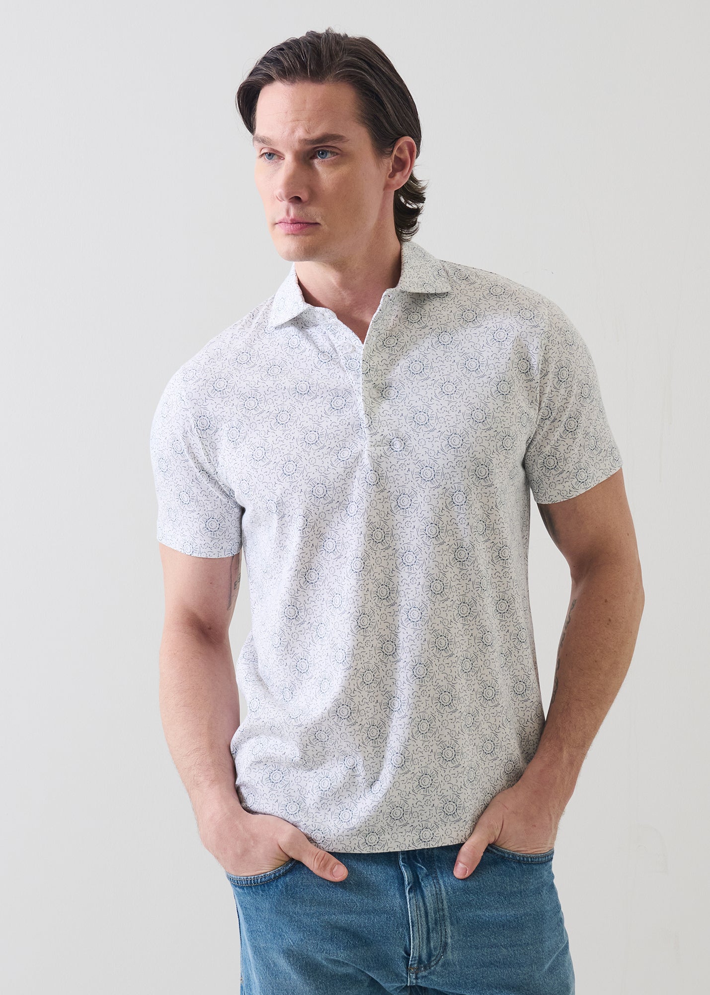 Pima Cotton Stretch Abstract Print Polo - PATRICK ASSARAF
