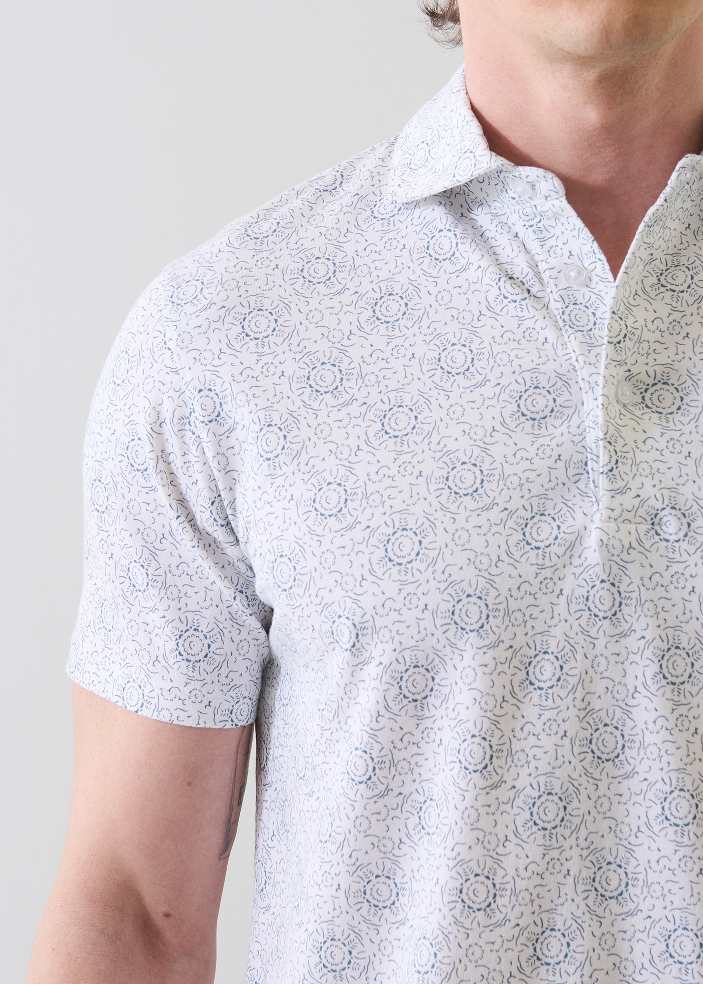 Pima Cotton Stretch Abstract Print Polo - PATRICK ASSARAF
