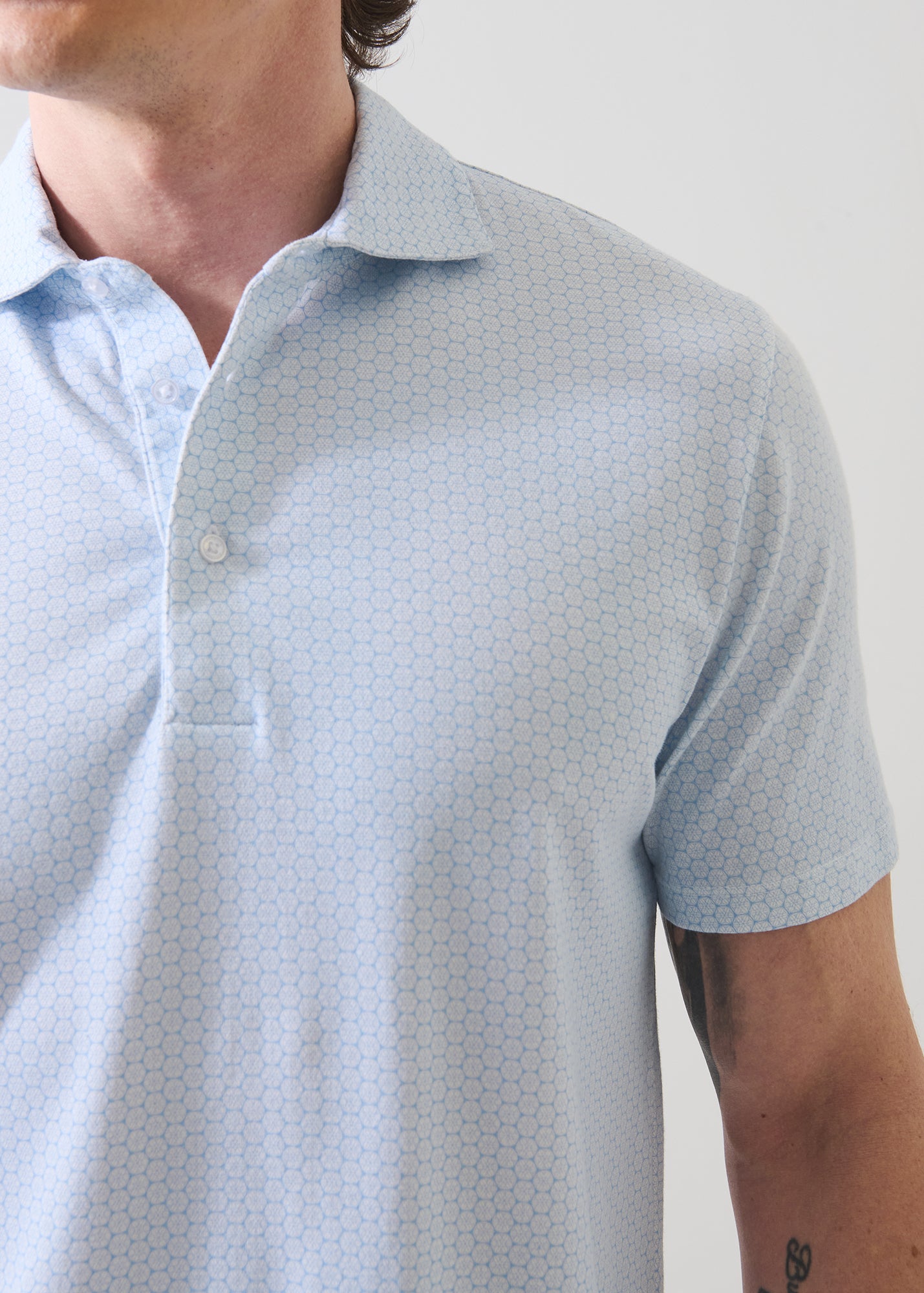 Pima Cotton Stretch Micro Geometric Print Polo - PATRICK ASSARAF