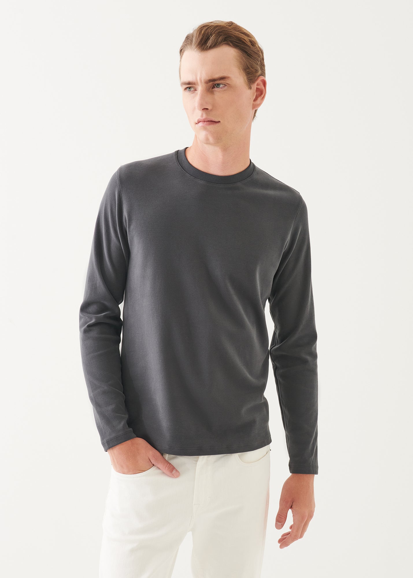 Pima Cotton Stretch Brushed Long Sleeve T-Shirt