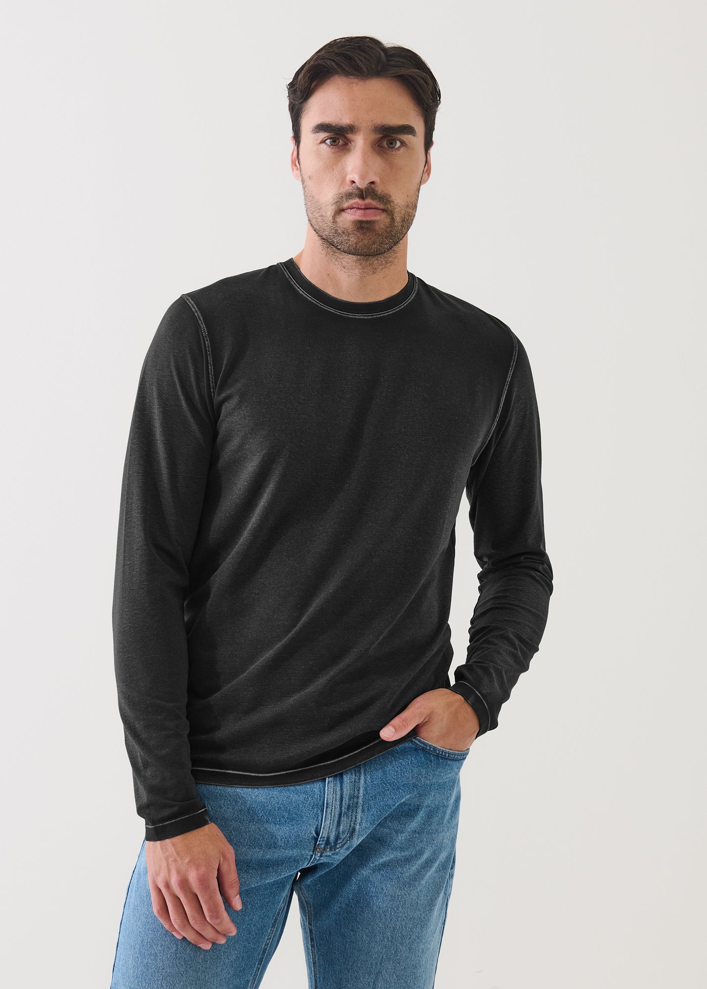 Pima Cotton Stretch Vintage Wash Long Sleeve T-Shirt