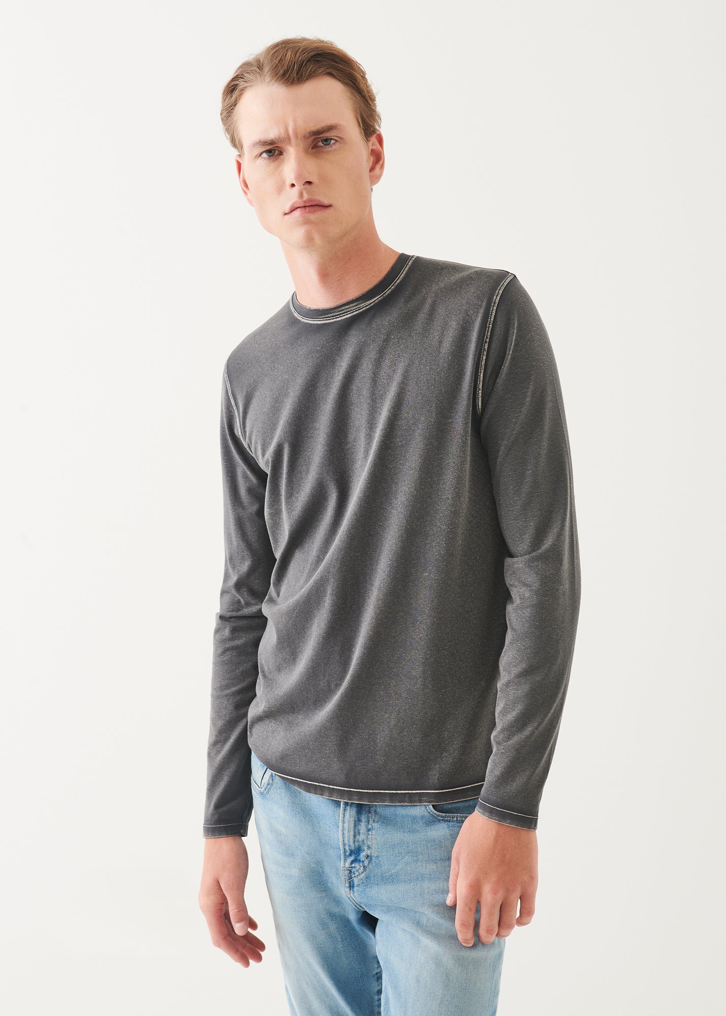Pima Cotton Stretch Vintage Wash Long Sleeve T-Shirt - PATRICK ASSARAF