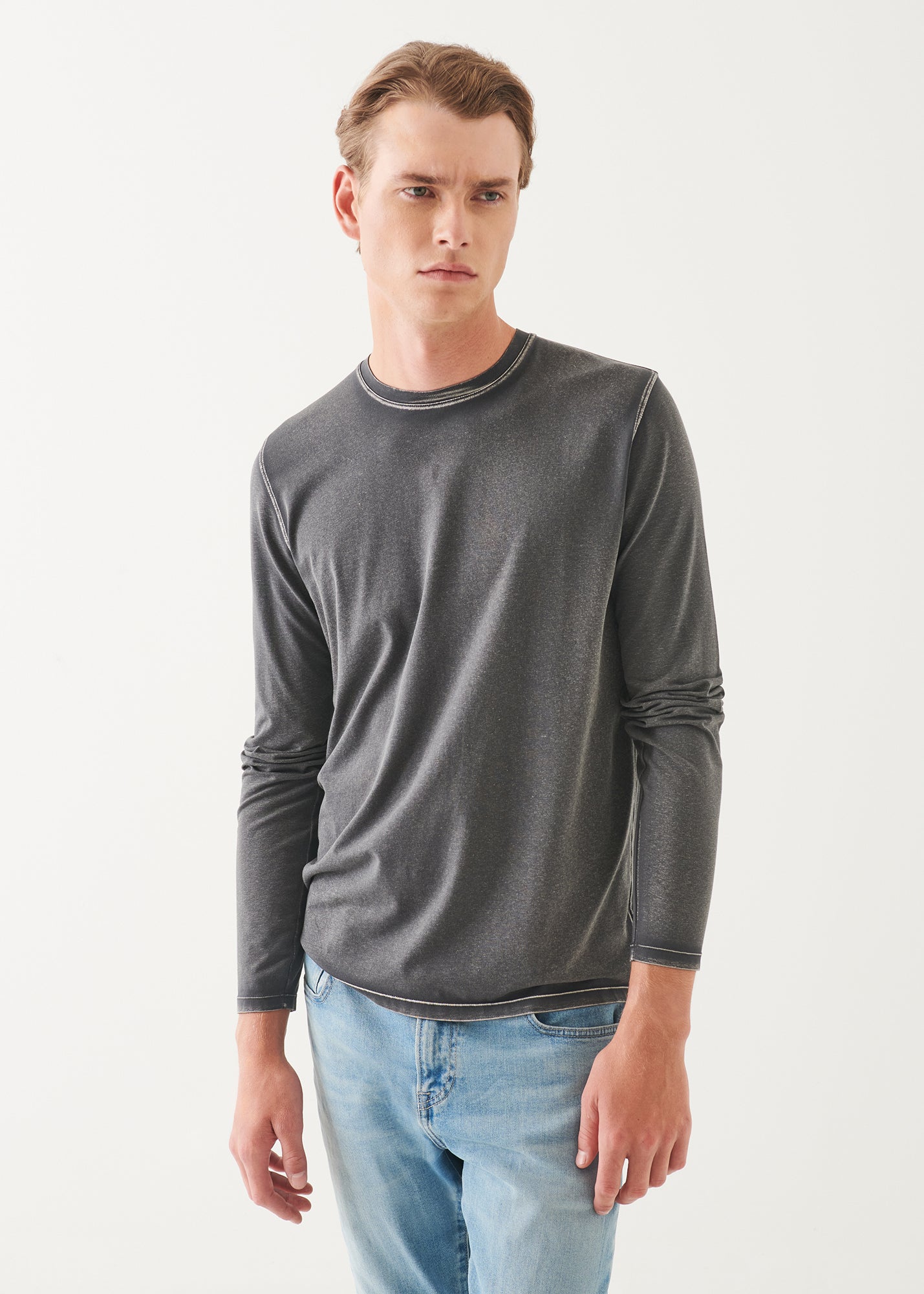 Pima Cotton Stretch Vintage Wash Long Sleeve T-Shirt - PATRICK ASSARAF