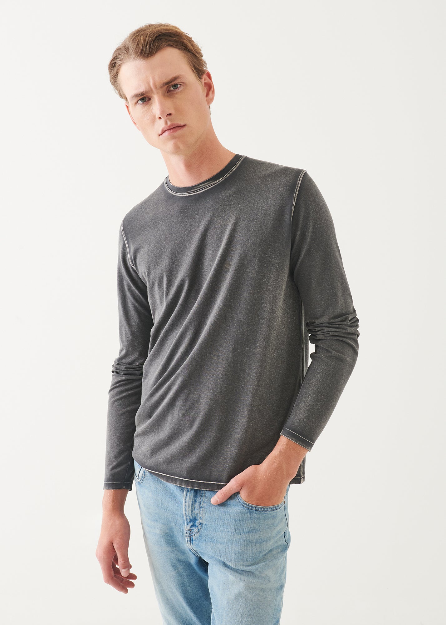 Pima Cotton Stretch Vintage Wash Long Sleeve T-Shirt - PATRICK ASSARAF