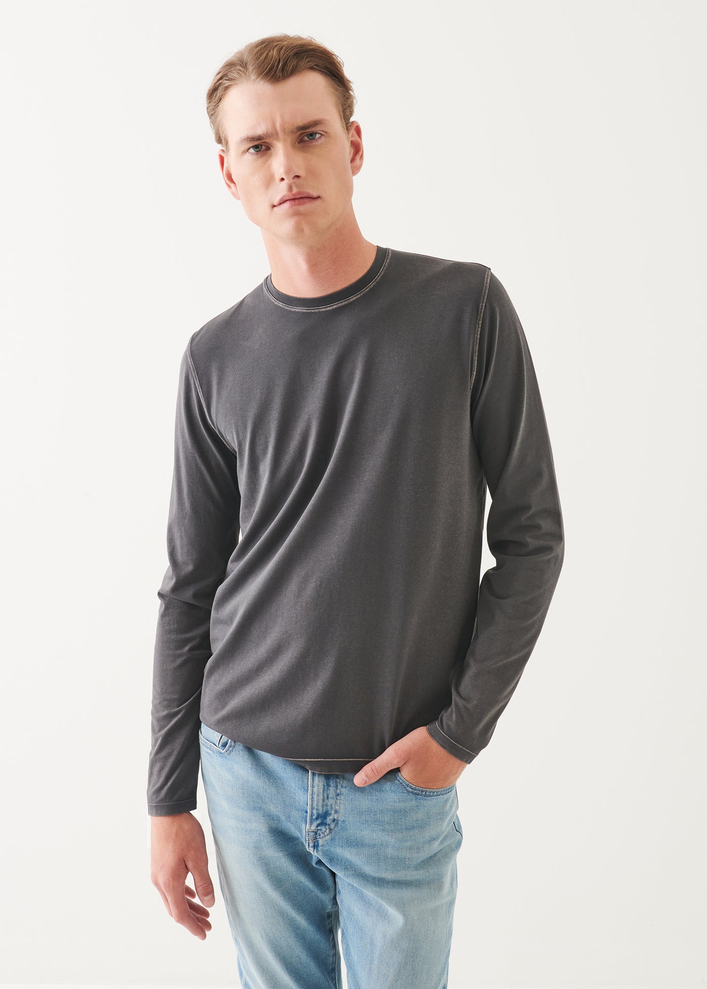 Pima Cotton Stretch Vintage Wash Long Sleeve T-Shirt - PATRICK ASSARAF