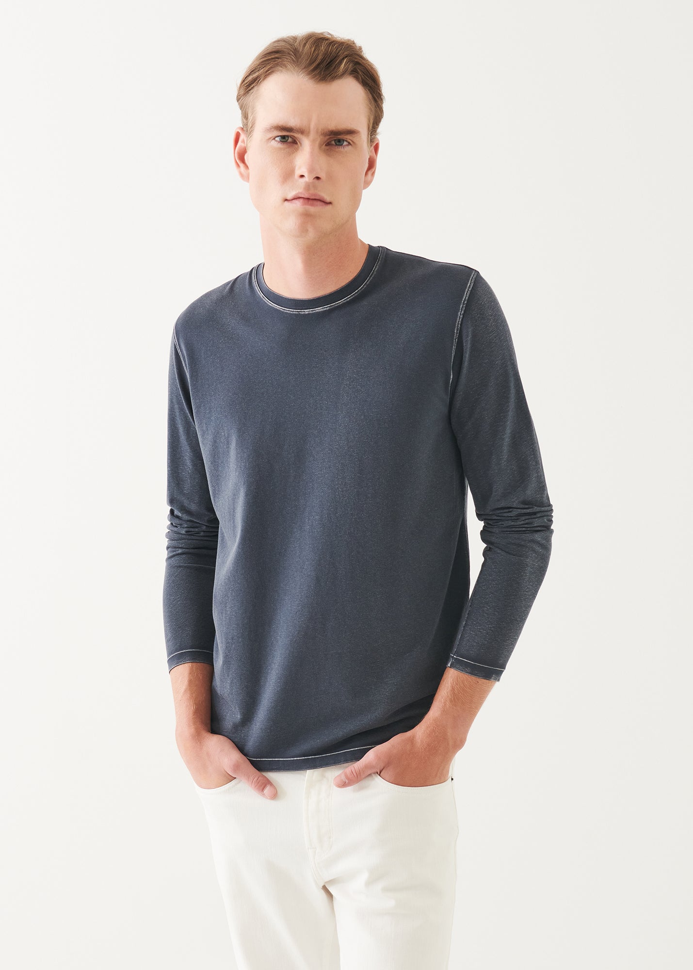 Pima Cotton Stretch Vintage Wash Long Sleeve T-Shirt - PATRICK ASSARAF