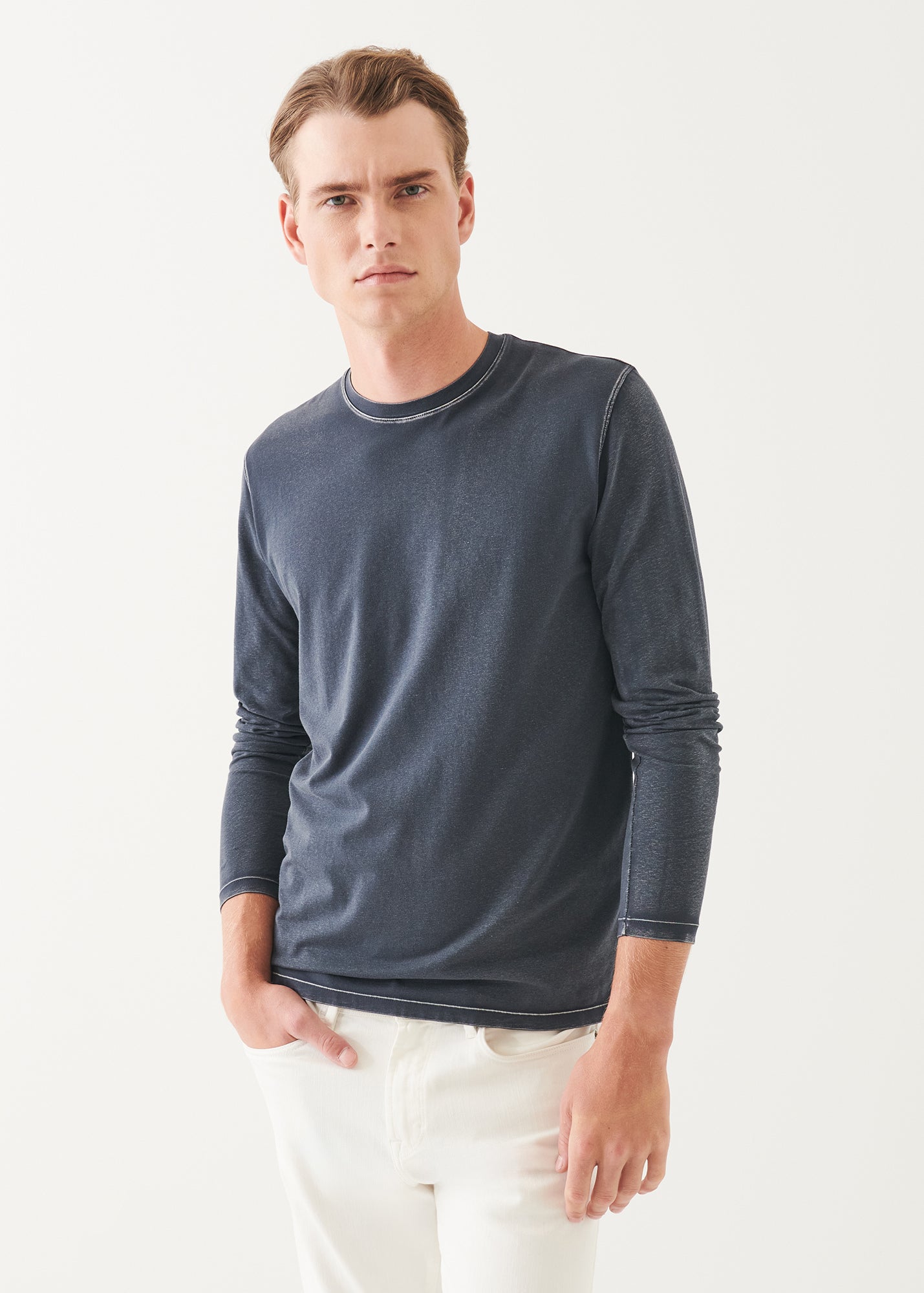 Pima Cotton Stretch Vintage Wash Long Sleeve T-Shirt - PATRICK ASSARAF