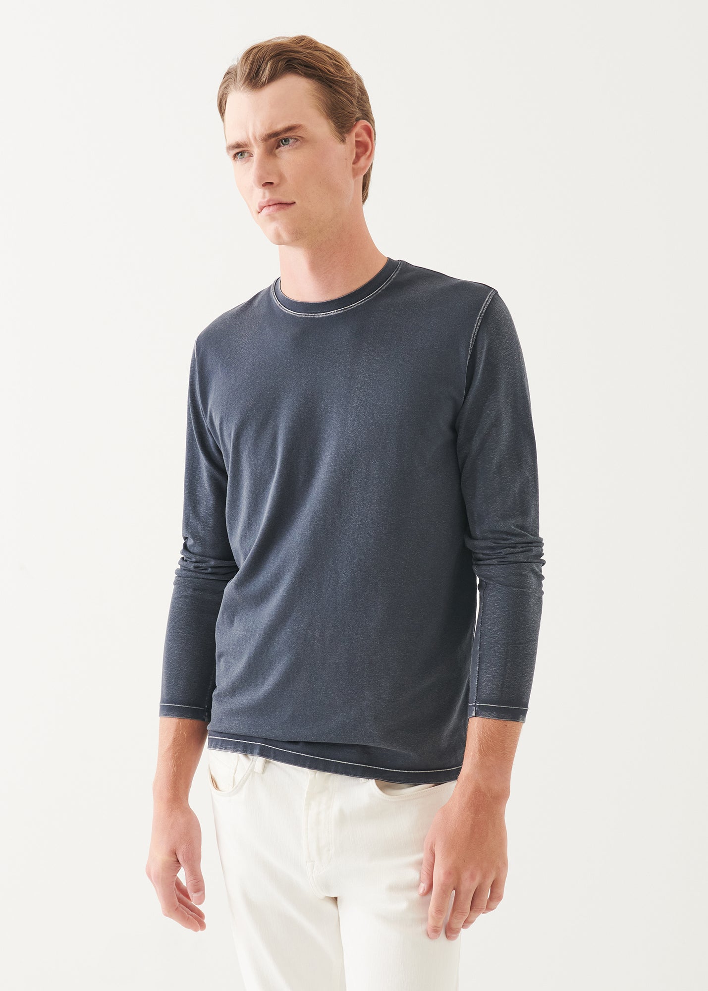 Pima Cotton Stretch Vintage Wash Long Sleeve T-Shirt - PATRICK ASSARAF