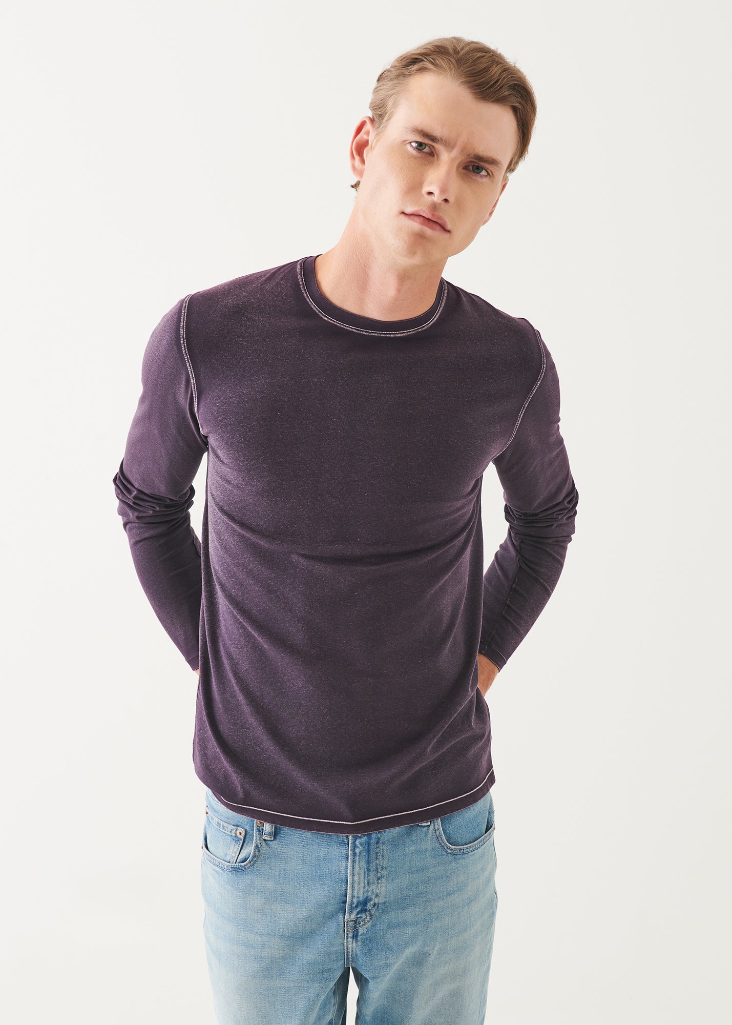 Pima Cotton Stretch Vintage Wash Long Sleeve T-Shirt - PATRICK ASSARAF