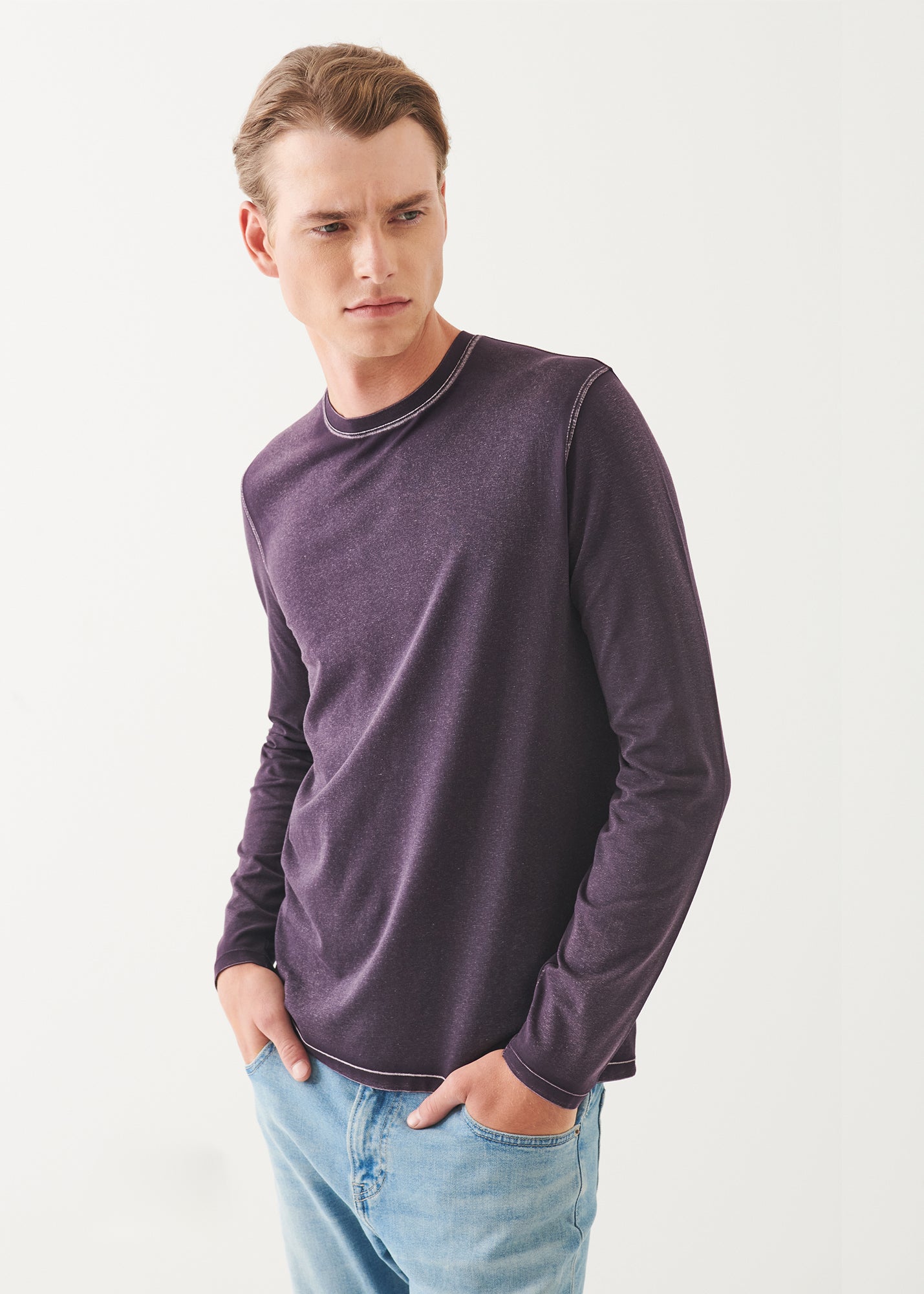 Pima Cotton Stretch Vintage Wash Long Sleeve T-Shirt - PATRICK ASSARAF