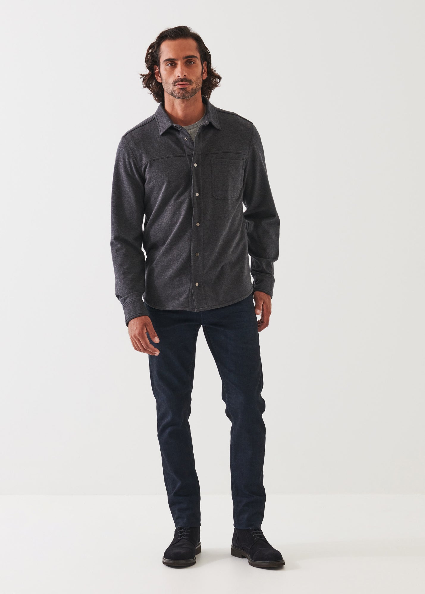 Pima Stretch Fleece Snap-Front Overshirt - PATRICK ASSARAF