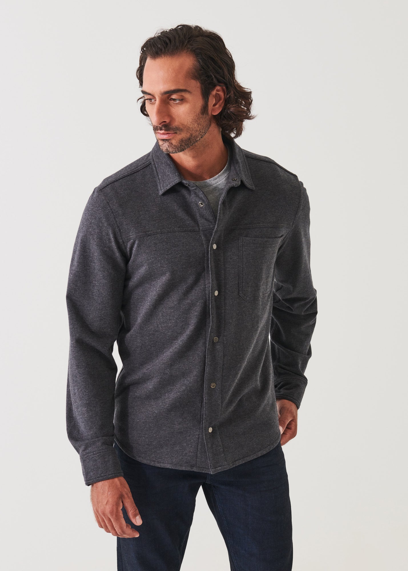Pima Stretch Fleece Snap-Front Overshirt - PATRICK ASSARAF