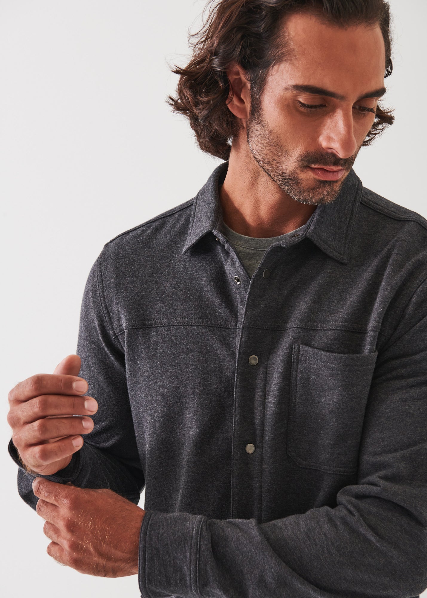 Pima Stretch Fleece Snap-Front Overshirt - PATRICK ASSARAF