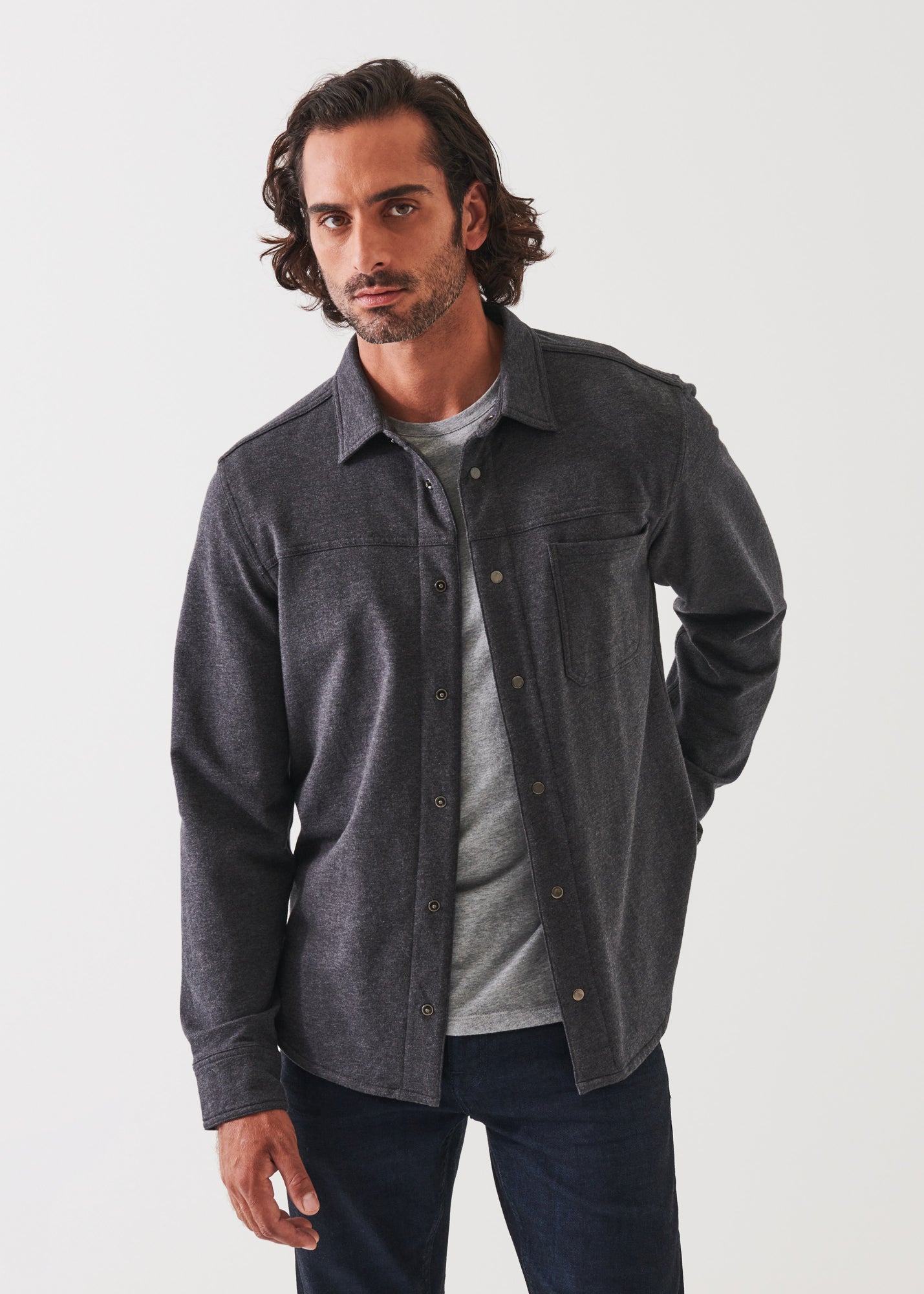 Pima Stretch Fleece Snap-Front Overshirt - PATRICK ASSARAF