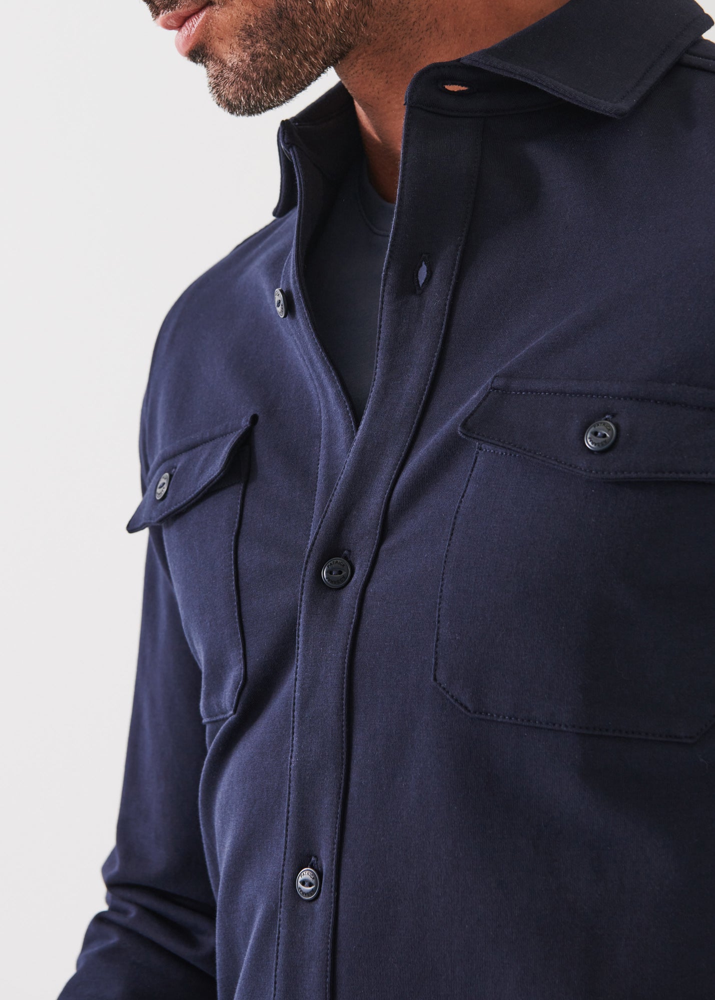 Pima Stretch Fleece Button-up Overshirt