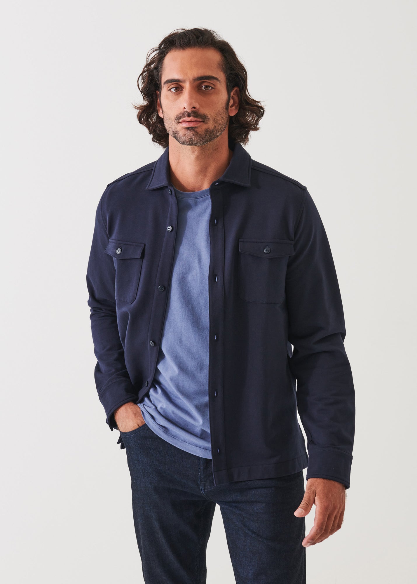 Pima Stretch Fleece Button-up Overshirt