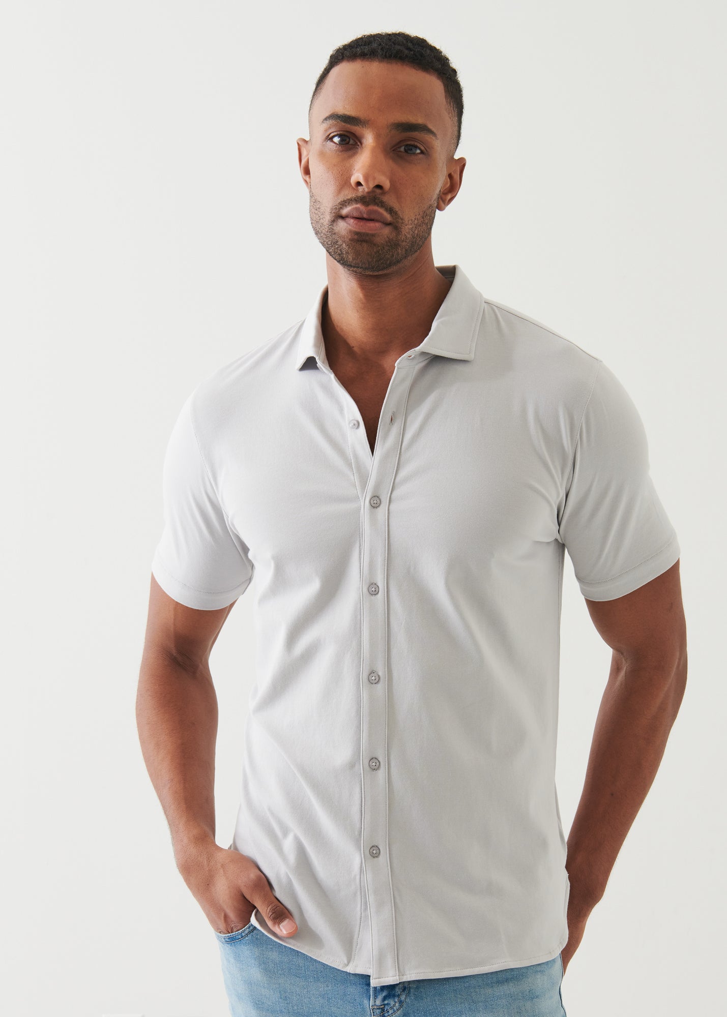 Pima Cotton Stretch Button Front Shirt - PATRICK ASSARAF