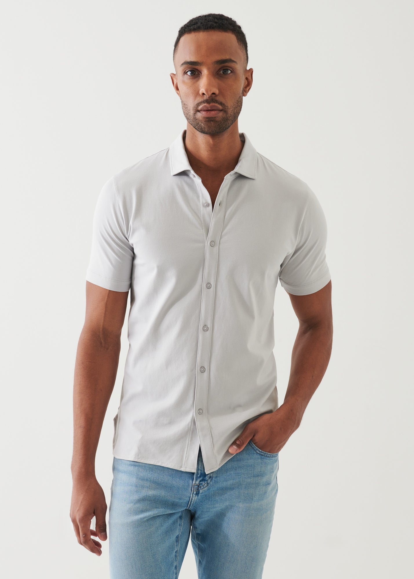Pima Cotton Stretch Button Front Shirt - PATRICK ASSARAF