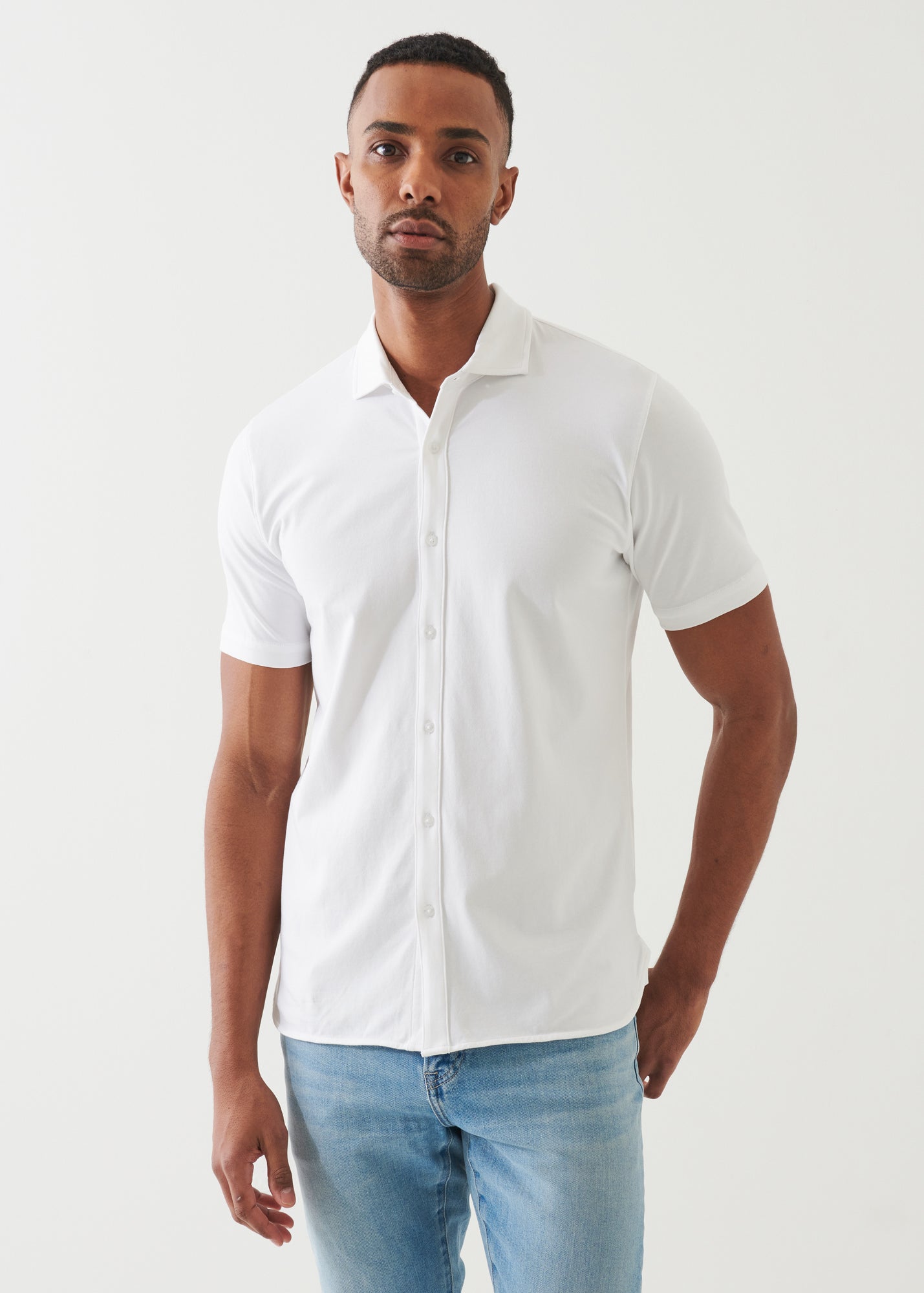 Pima Cotton Stretch Button Front Shirt - PATRICK ASSARAF