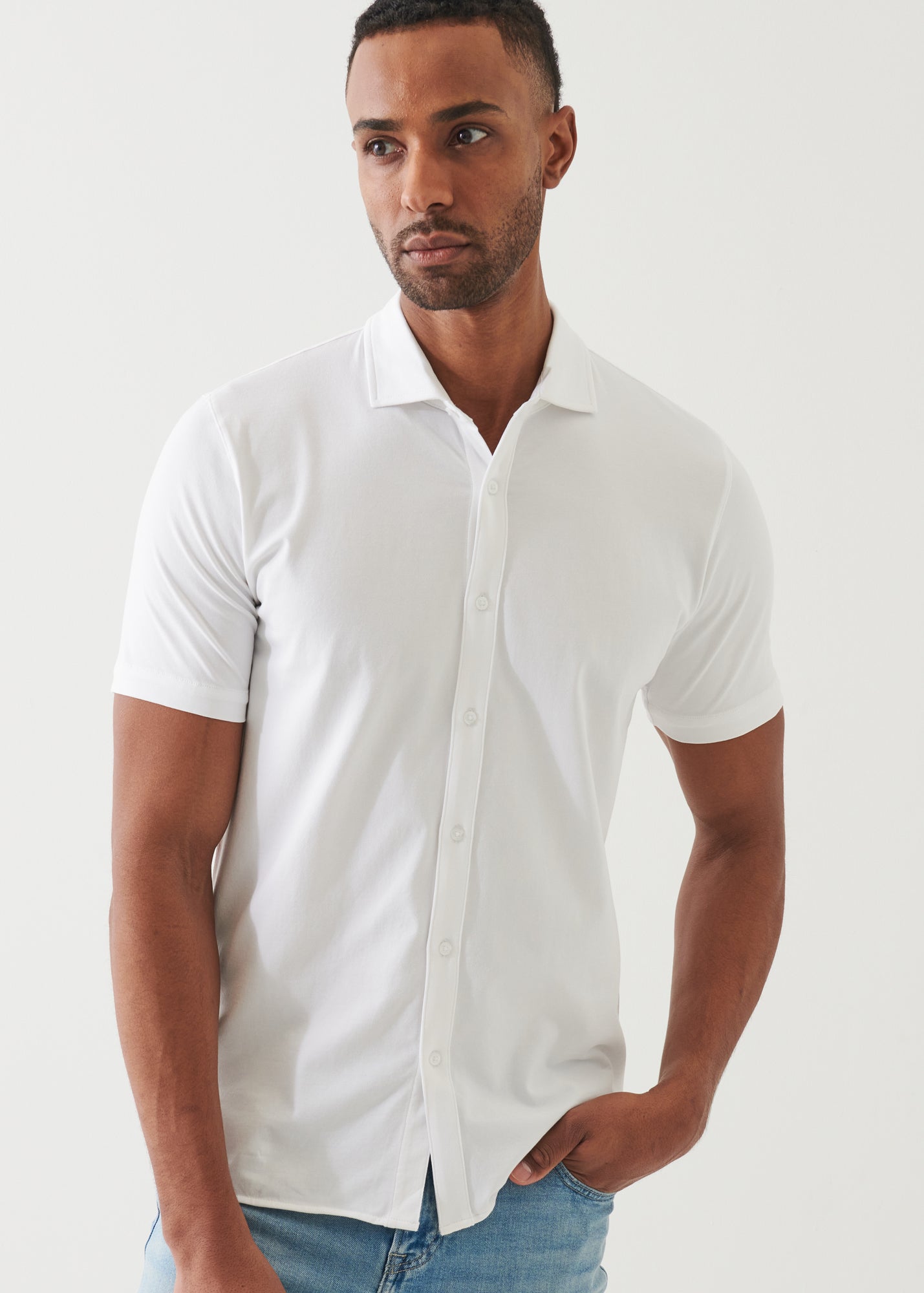 Pima Cotton Stretch Button Front Shirt - PATRICK ASSARAF