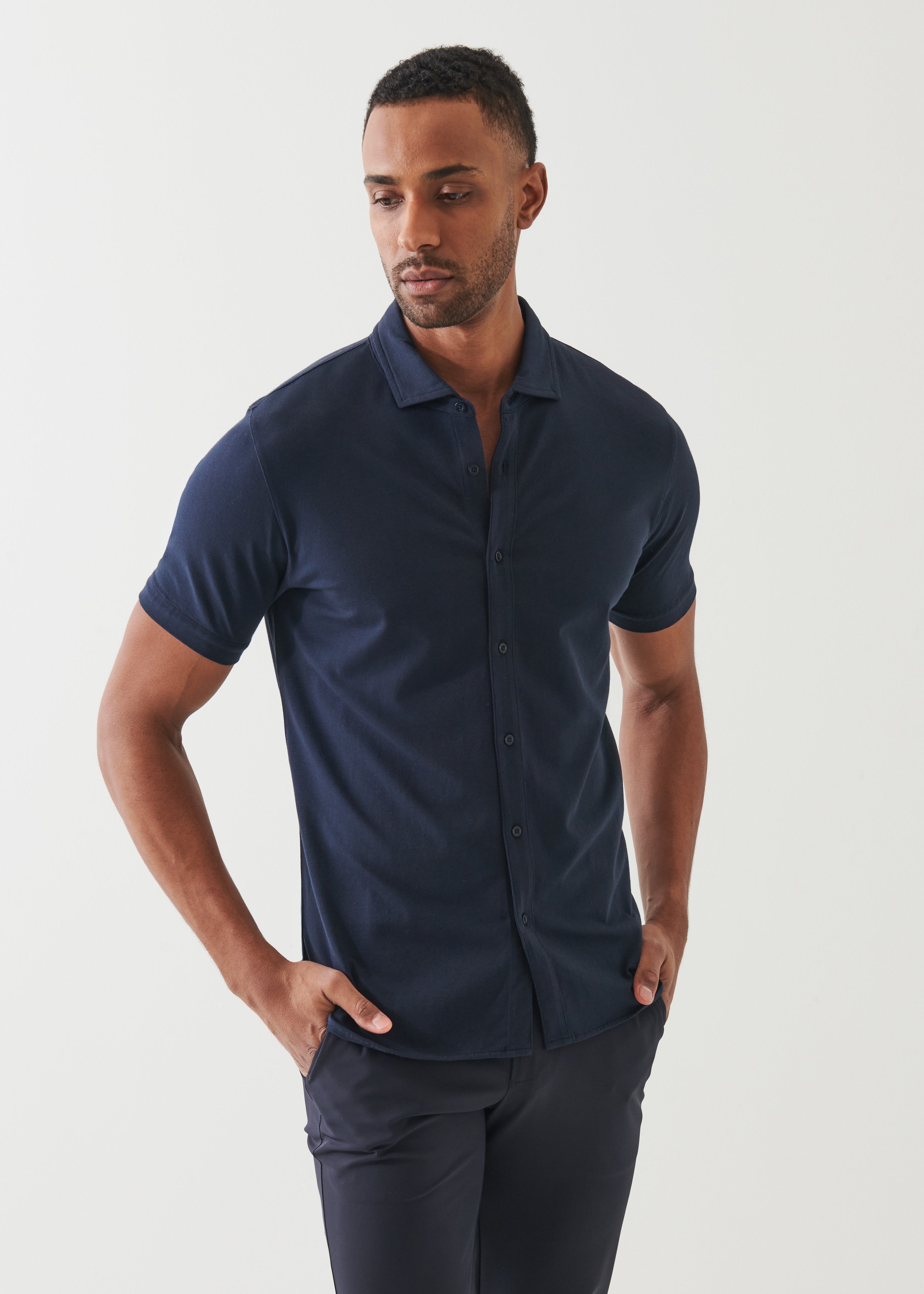 Pima Cotton Stretch Button Front Shirt - PATRICK ASSARAF
