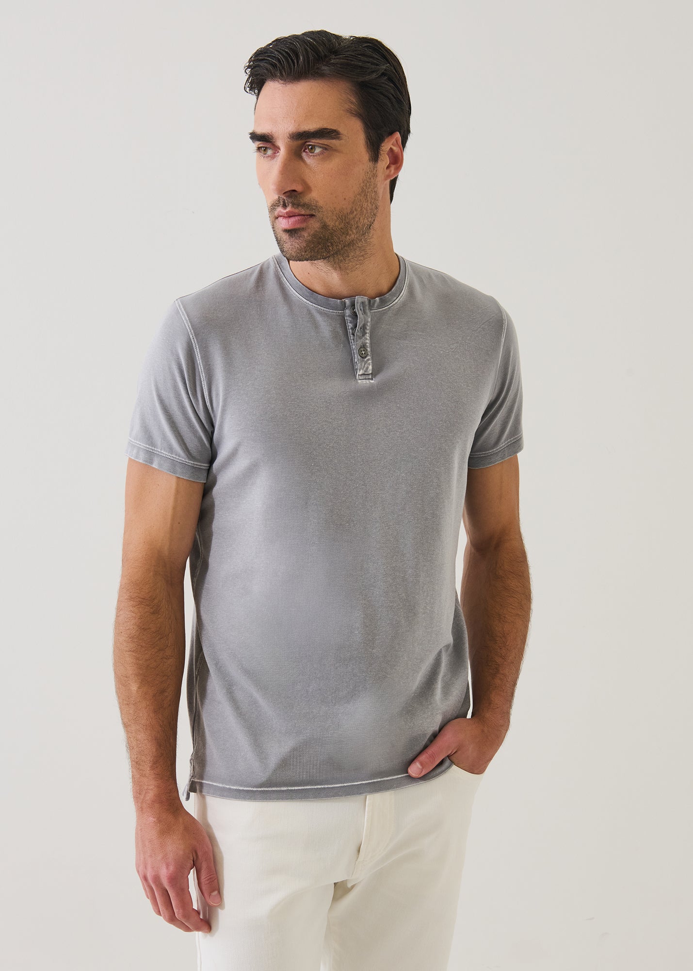 Pima Cotton Stretch Vintage Wash Henley T-Shirt - PATRICK ASSARAF