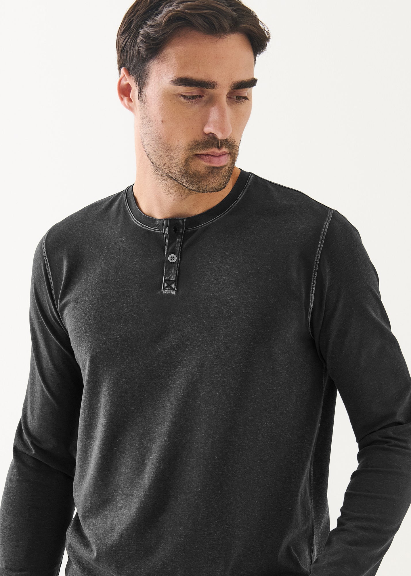 Pima Cotton Stretch Vintage Wash Henley - PATRICK ASSARAF