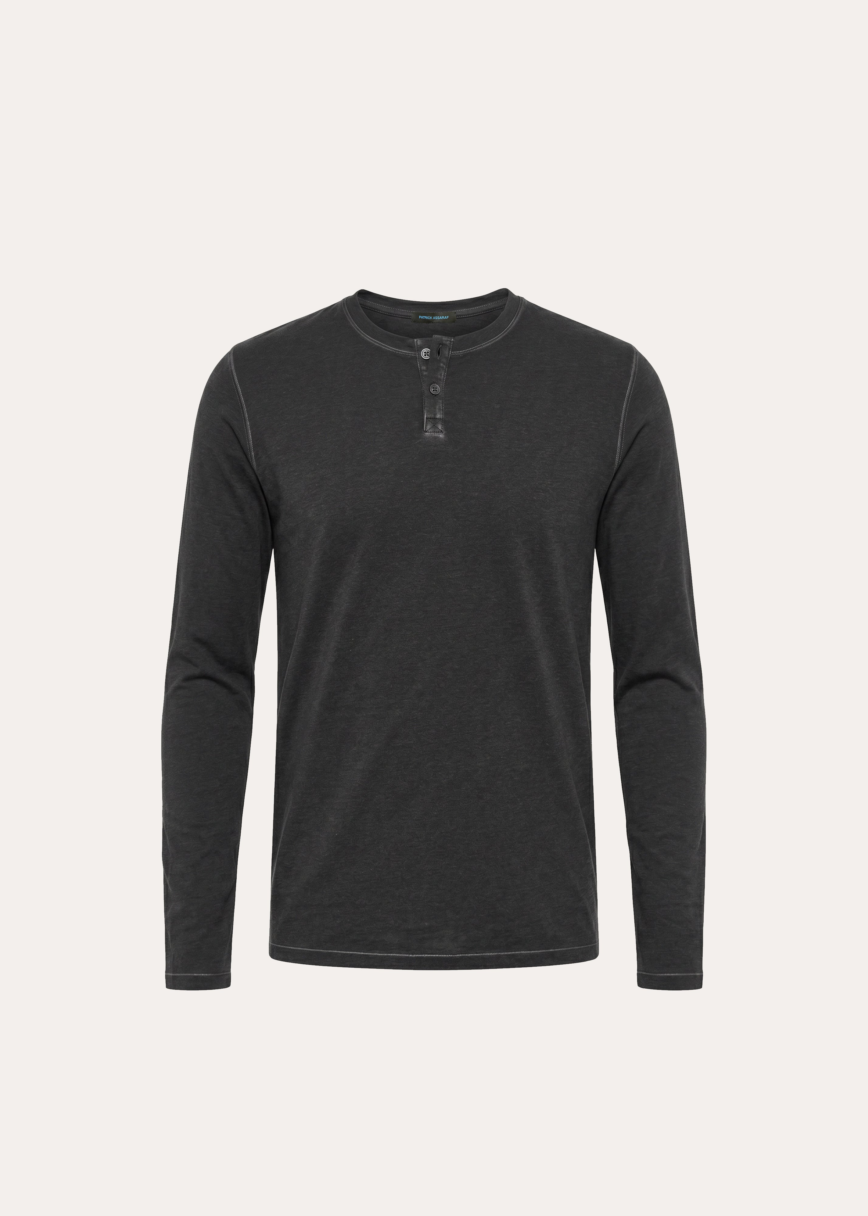 Pima Cotton Stretch Vintage Wash Henley - PATRICK ASSARAF
