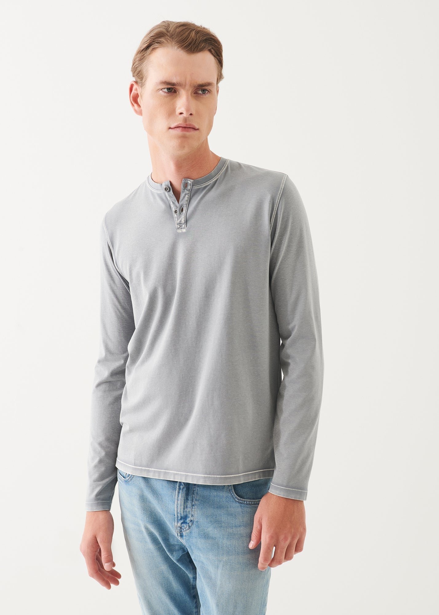 Pima Cotton Stretch Vintage Wash Henley - PATRICK ASSARAF
