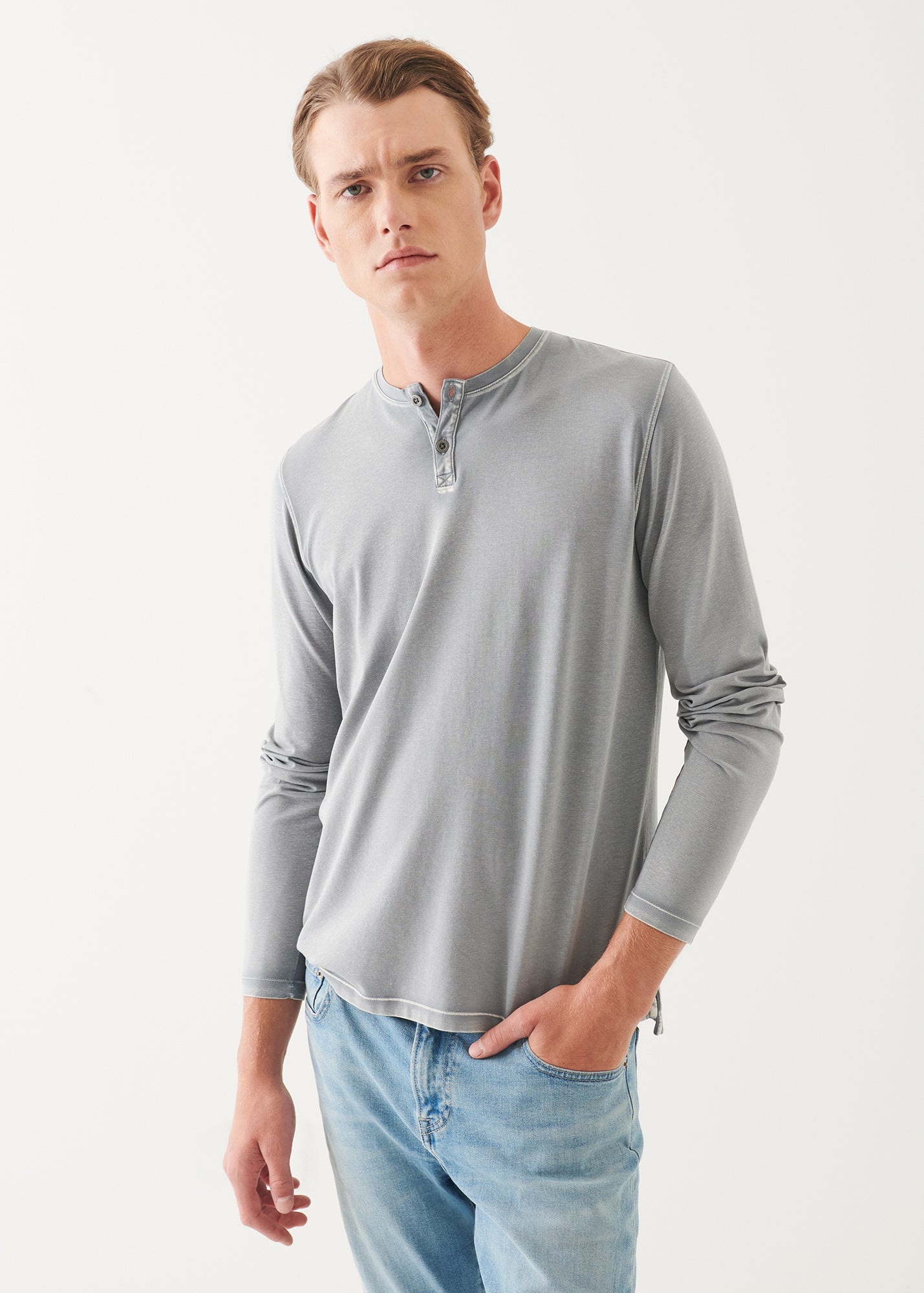 Pima Cotton Stretch Vintage Wash Henley - PATRICK ASSARAF
