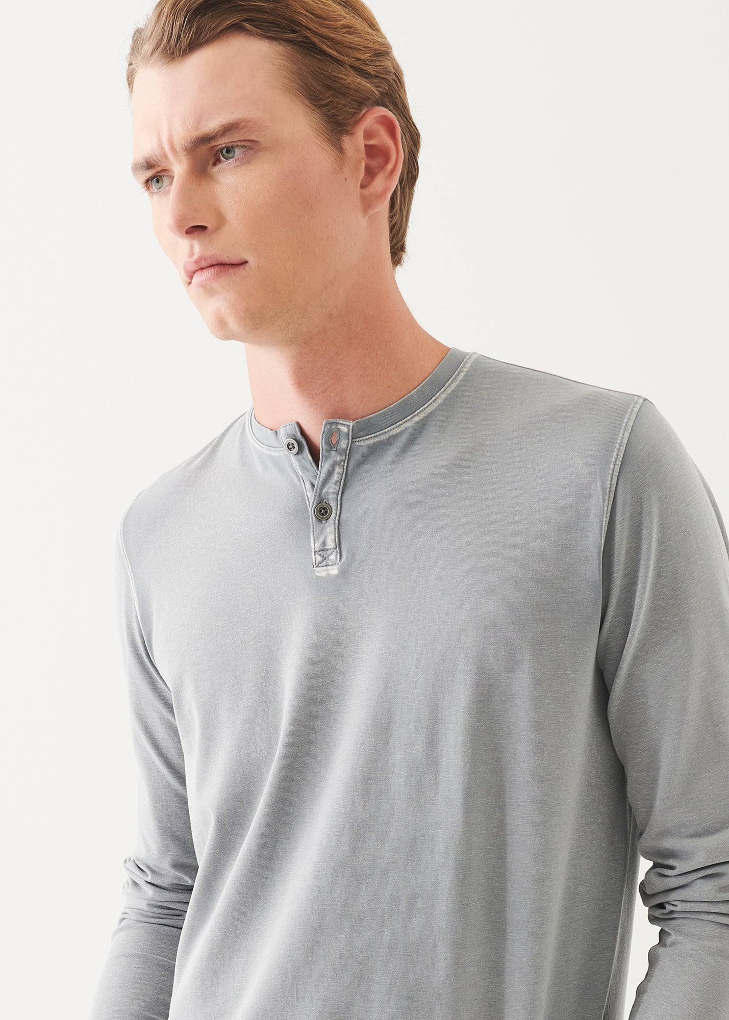 Pima Cotton Stretch Vintage Wash Henley - PATRICK ASSARAF