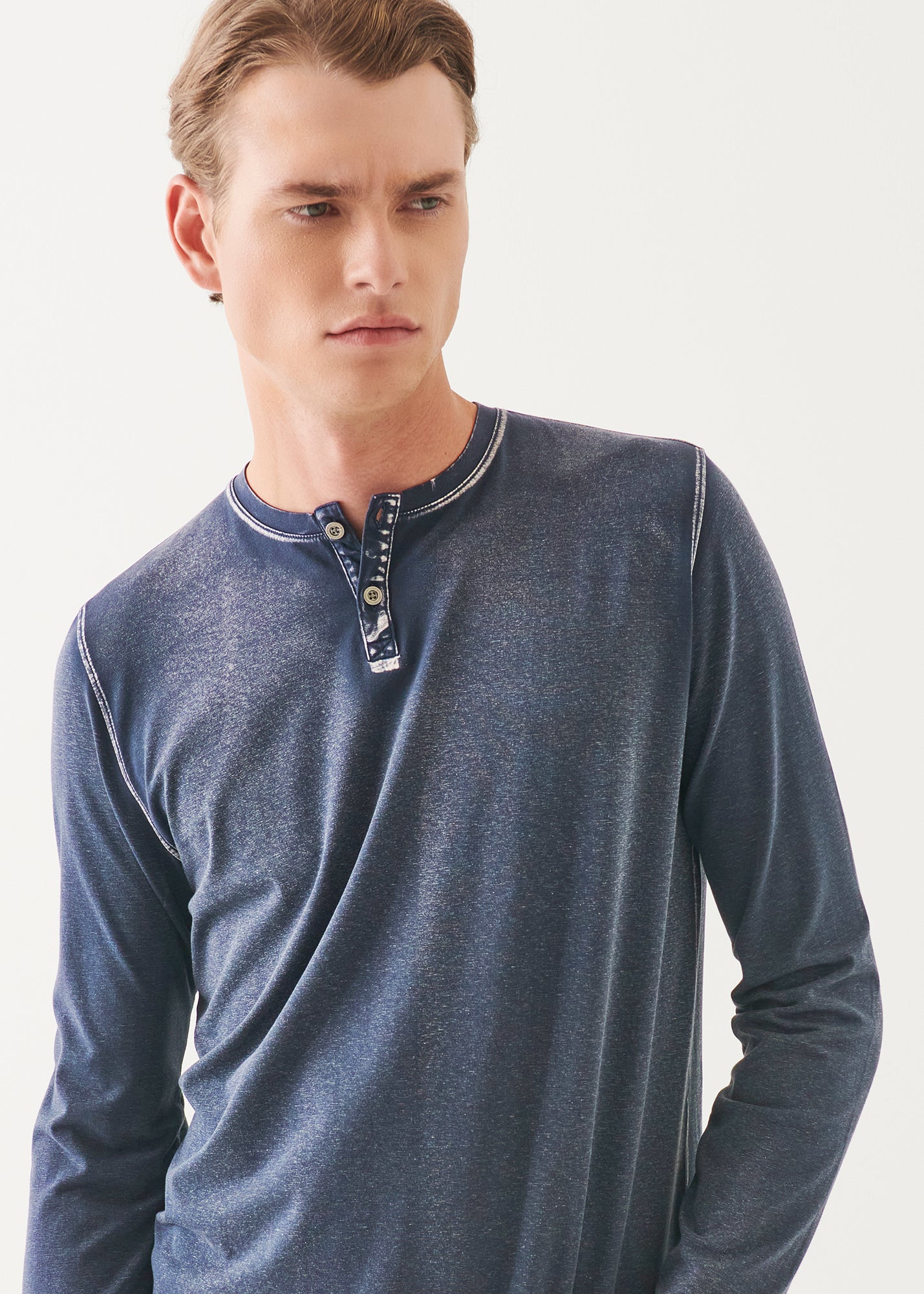 Pima Cotton Stretch Vintage Wash Henley - PATRICK ASSARAF