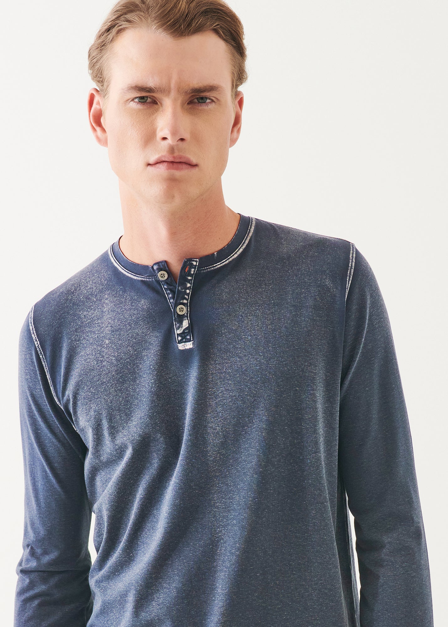 Pima Cotton Stretch Vintage Wash Henley - PATRICK ASSARAF