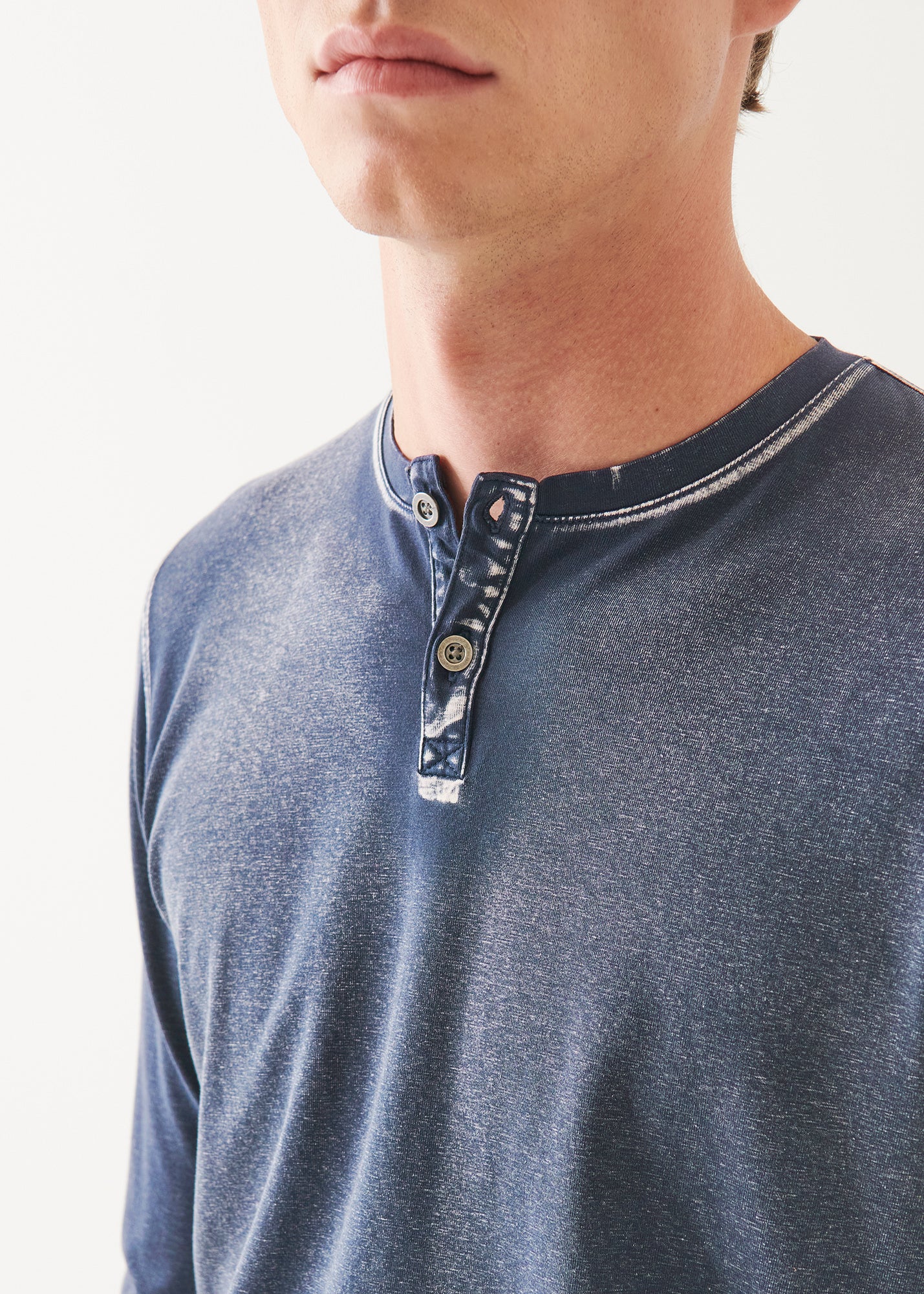 Pima Cotton Stretch Vintage Wash Henley - PATRICK ASSARAF