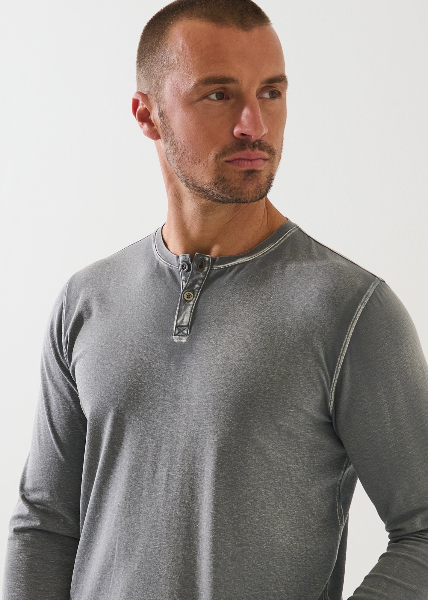Pima Cotton Stretch Vintage Wash Henley
