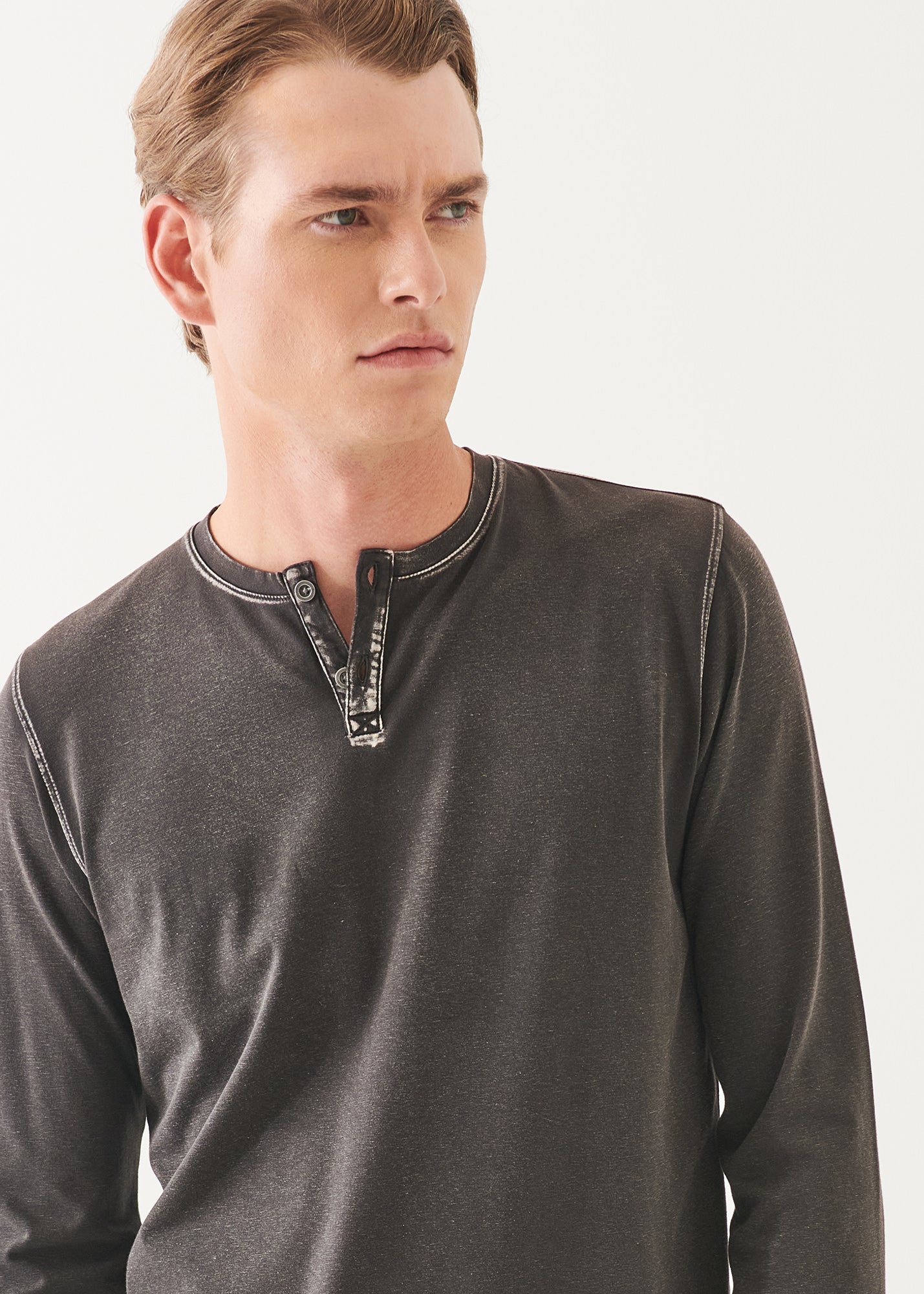 Pima Cotton Stretch Vintage Wash Henley - PATRICK ASSARAF