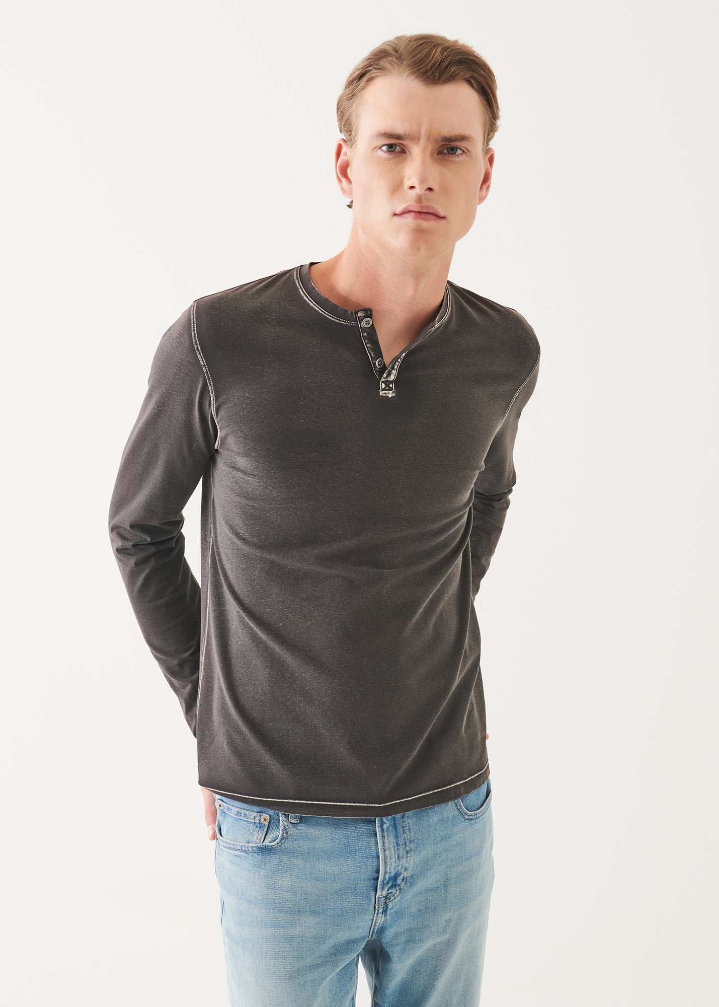 Pima Cotton Stretch Vintage Wash Henley - PATRICK ASSARAF